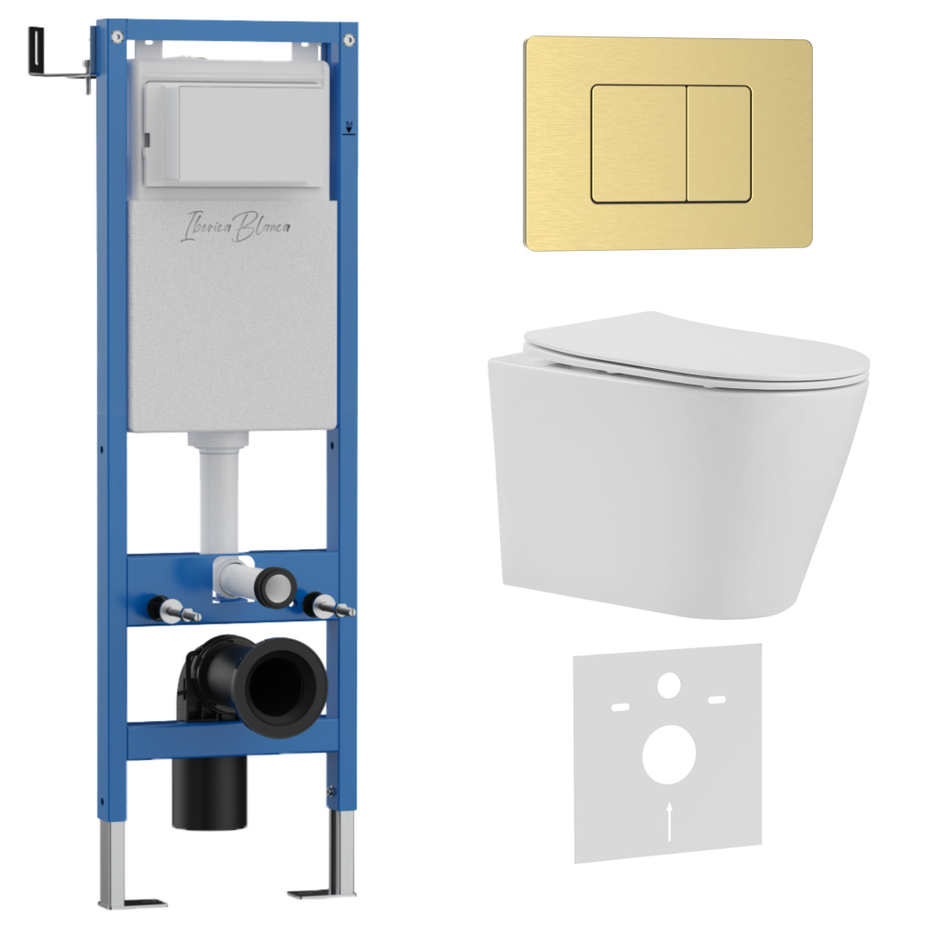 

Комплект 3 в 1 Iberica Blanca инсталляция 40 см, унитаз BURGOS ALTO IB.BRA.234.1B1, клавиша смыва золото матовое IB.B011.005.000, Глянцевый белый, IB.001M.BRA.234.1150
