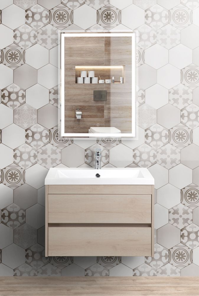 

Мебель для ванной Art&Max Family-580-2C-SO-PB Pino Bianco, подвесная, Светлое дерево, Family-580-2C-SO-PB