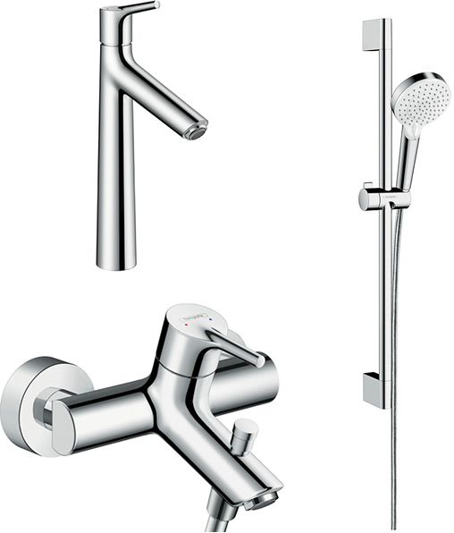 

Комплект для ванной Hansgrohe Смеситель Talis S 72400000 для ванны с душем + Смеситель Talis S 72031000 для раковины + Душевой гарнитур 26532400, Хром, Talis S 72400000