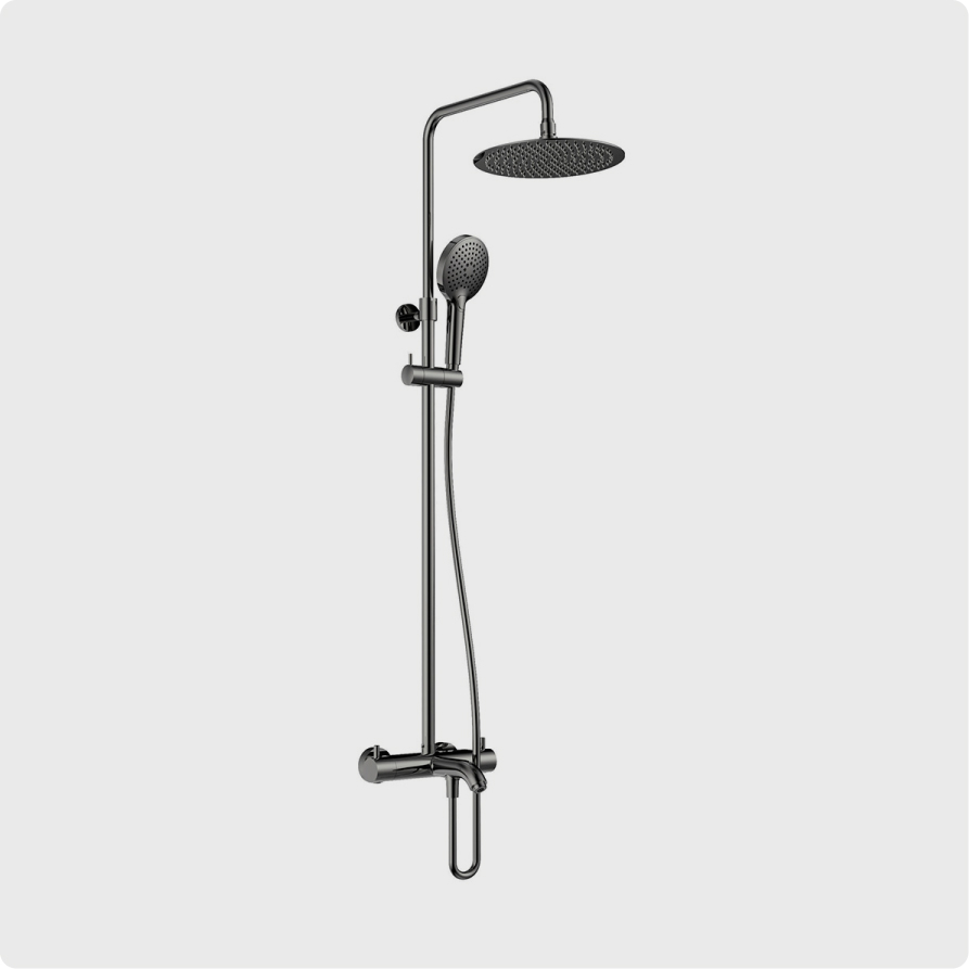 

Душевая стойка AQUAme AQM8008GM с термостатом и изливом, оружейная сталь, AQM8008GM