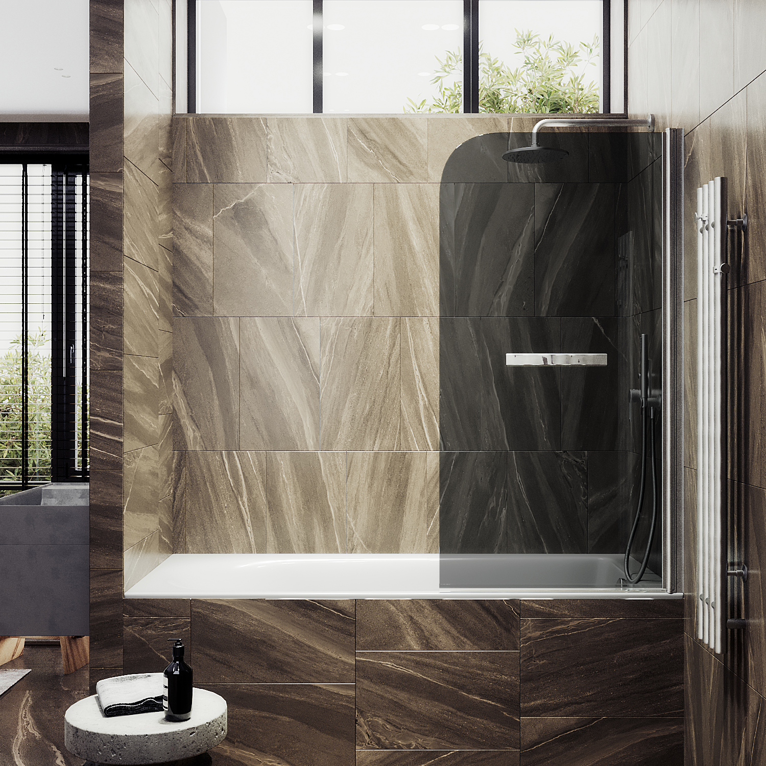 

Шторка на ванну Maybah Glass MGV-779-5 60х140 см, профиль хром матовый, стекло графит, MGV-779-5