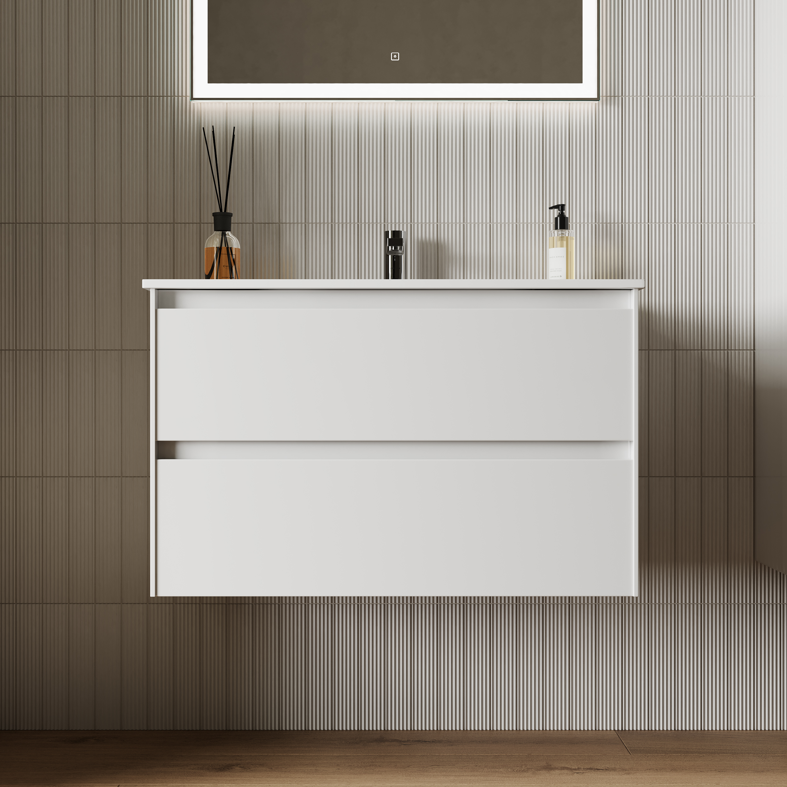 

Тумба с раковиной Sancos Cento 80 подвесная, белый глянец, Белый глянцевый, CN80W
