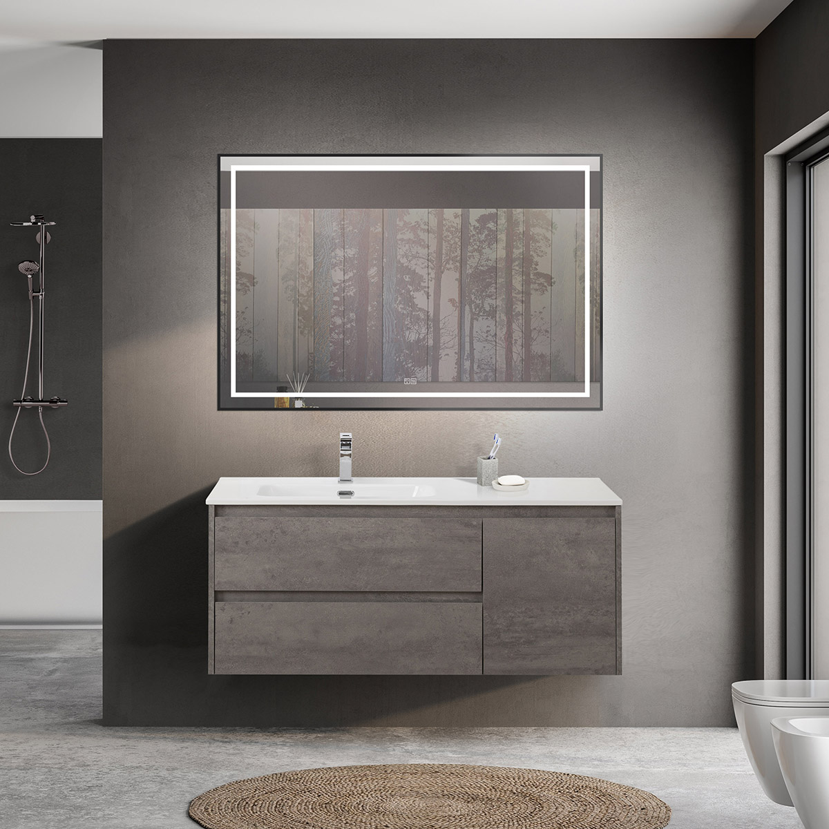 

Мебель для ванной Belbagno Kraft 120 L подвесная, Cemento Grigio, KRAFT-1200-2C-1A-SO-CG-L