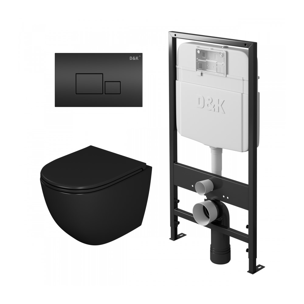 

Комплект инсталляция D&K DI8055119 + унитаз D&K Matrix DT1396025 + кнопка D&K Quadro DB1519025, Черный, DI8055119