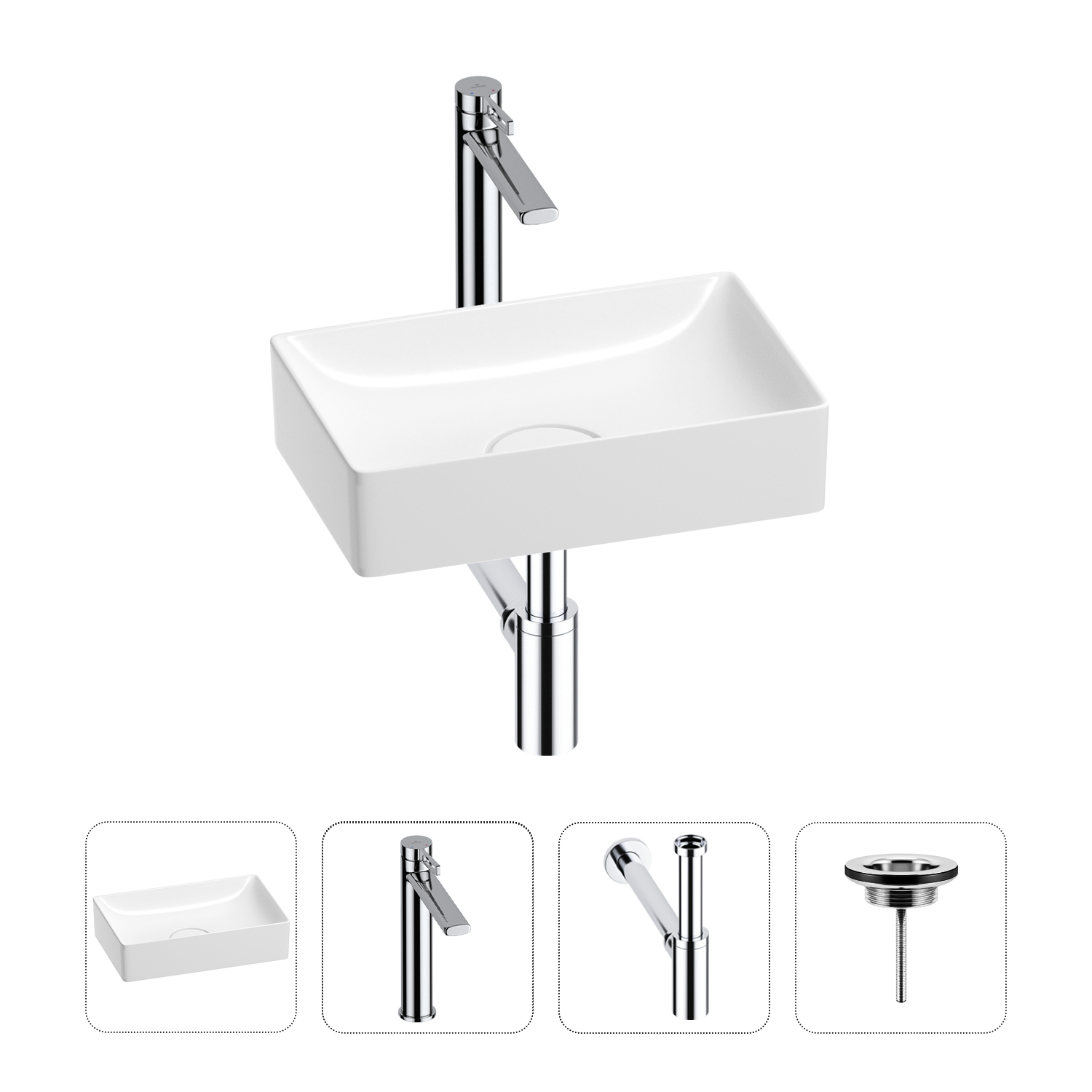 

Раковина для ванной Wellsee Pure BY Wellsee 201002526 в наборе 4 в 1, Нержавеющая сталь, 201002526