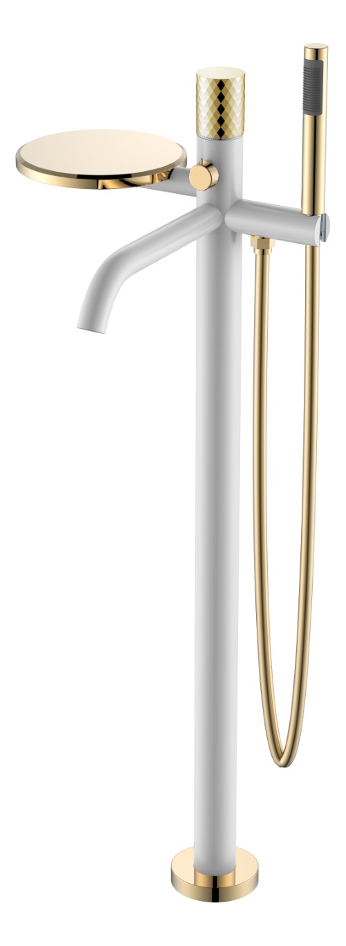 

Смеситель для ванны с душем Boheme Stick 129-WG напольный, белый, золото diamond, Stick 129-WG