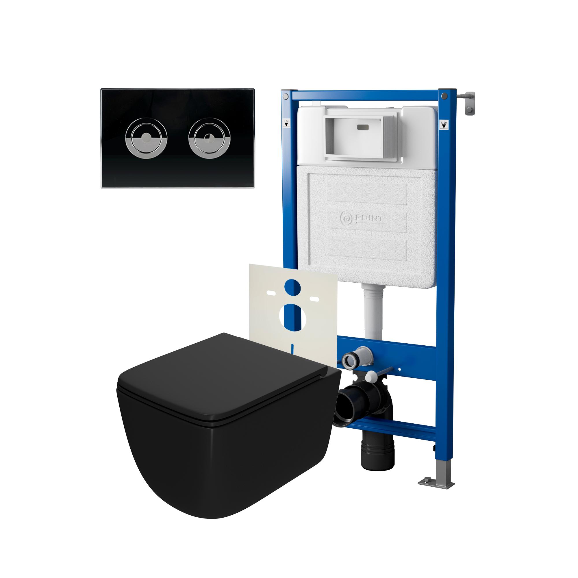 

Комплект Point Инсталляция Элемент П PN45121 + Кнопка Point Венера черная/хром (PN44072BC) + Унитаз Point Меркурий черный матовый, PN48198BC