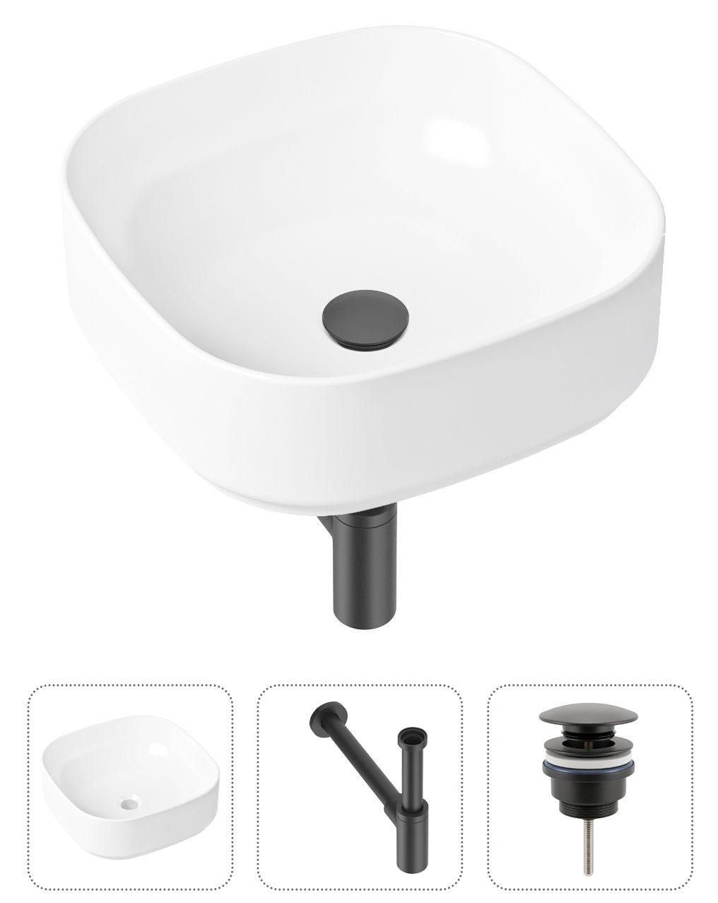 

Комплект 3 в 1 Lavinia Boho Bathroom Sink 21520224: накладная фарфоровая раковина 40 см, металлический сифон, донный клапан, Белый, 21520224