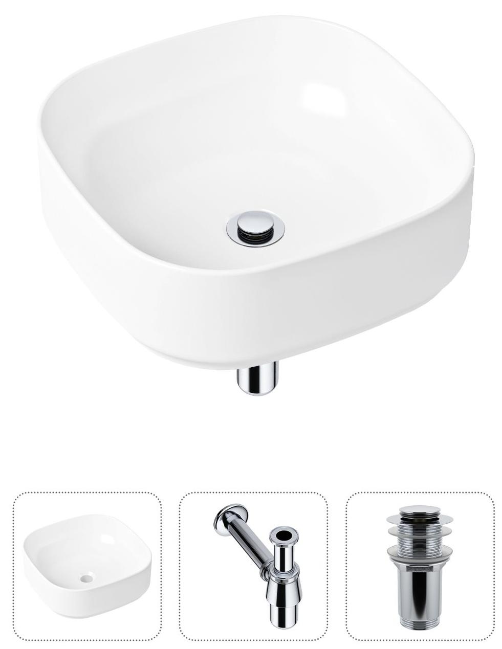 

Комплект 3 в 1 Lavinia Boho Bathroom Sink 21520219: накладная фарфоровая раковина 40 см, металлический сифон, донный клапан, Белый, 21520219