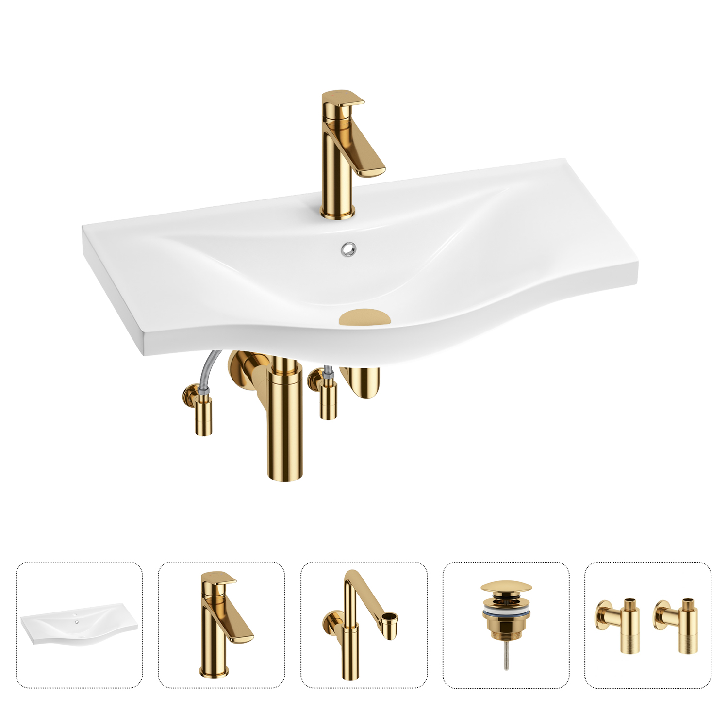 

Раковина для ванной Wellsee Bisou 201005318 в наборе 5 в 1, Золотой, 201005318