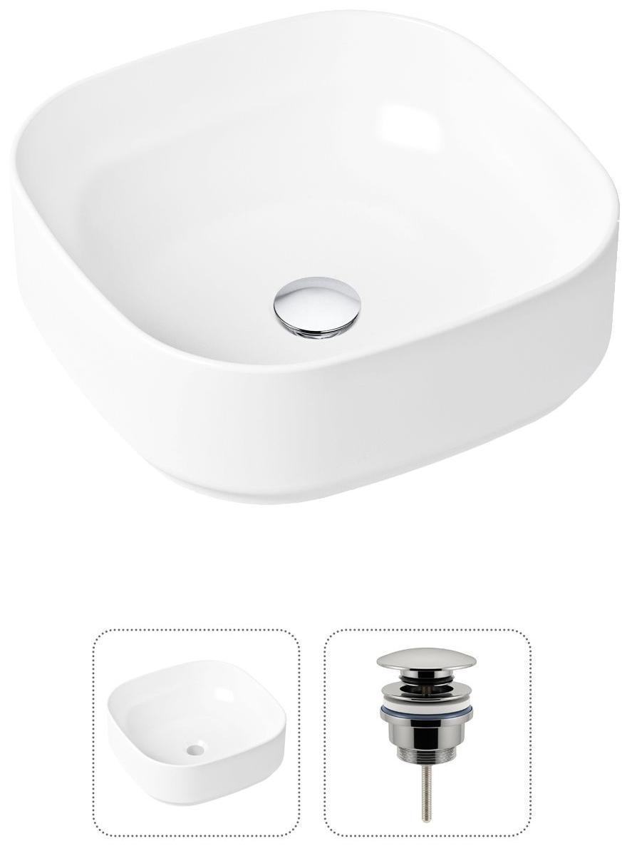 

Комплект 2 в 1 Lavinia Boho Bathroom Sink 21520829: накладная фарфоровая раковина 40 см, донный клапан, Белый, 21520829