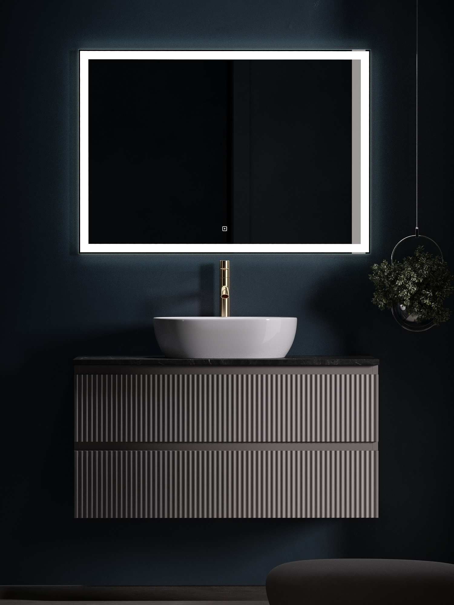 

Мебель для ванной Sancos Snob R 100 подвесная, столешница black sky, Doha Soft (с отверстием под смеситель), Серый, Snob R SNR100SM