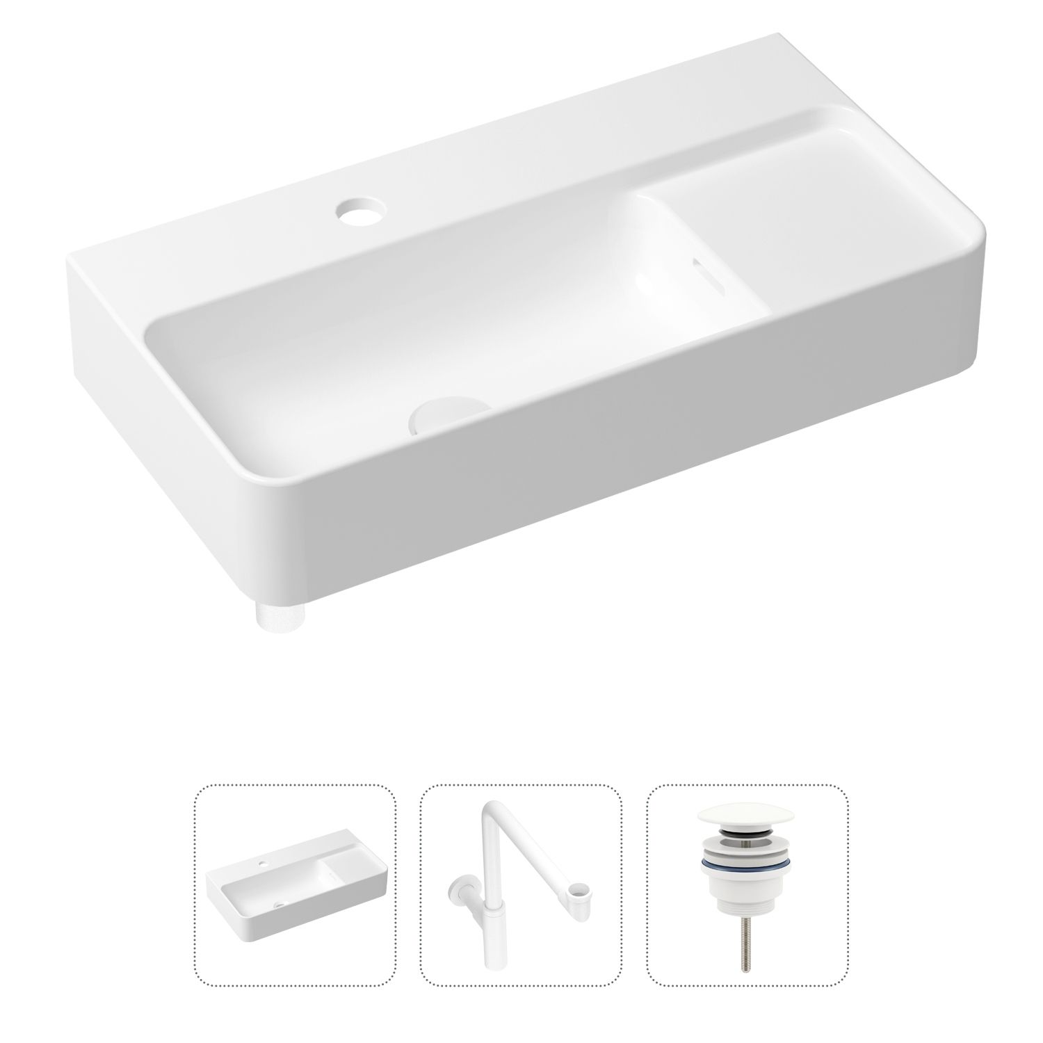 

Комплект 3 в 1 Lavinia Boho Bathroom Sink 21520541: накладная фарфоровая раковина 60 см, металлический сифон, донный клапан, Белый, 21520541