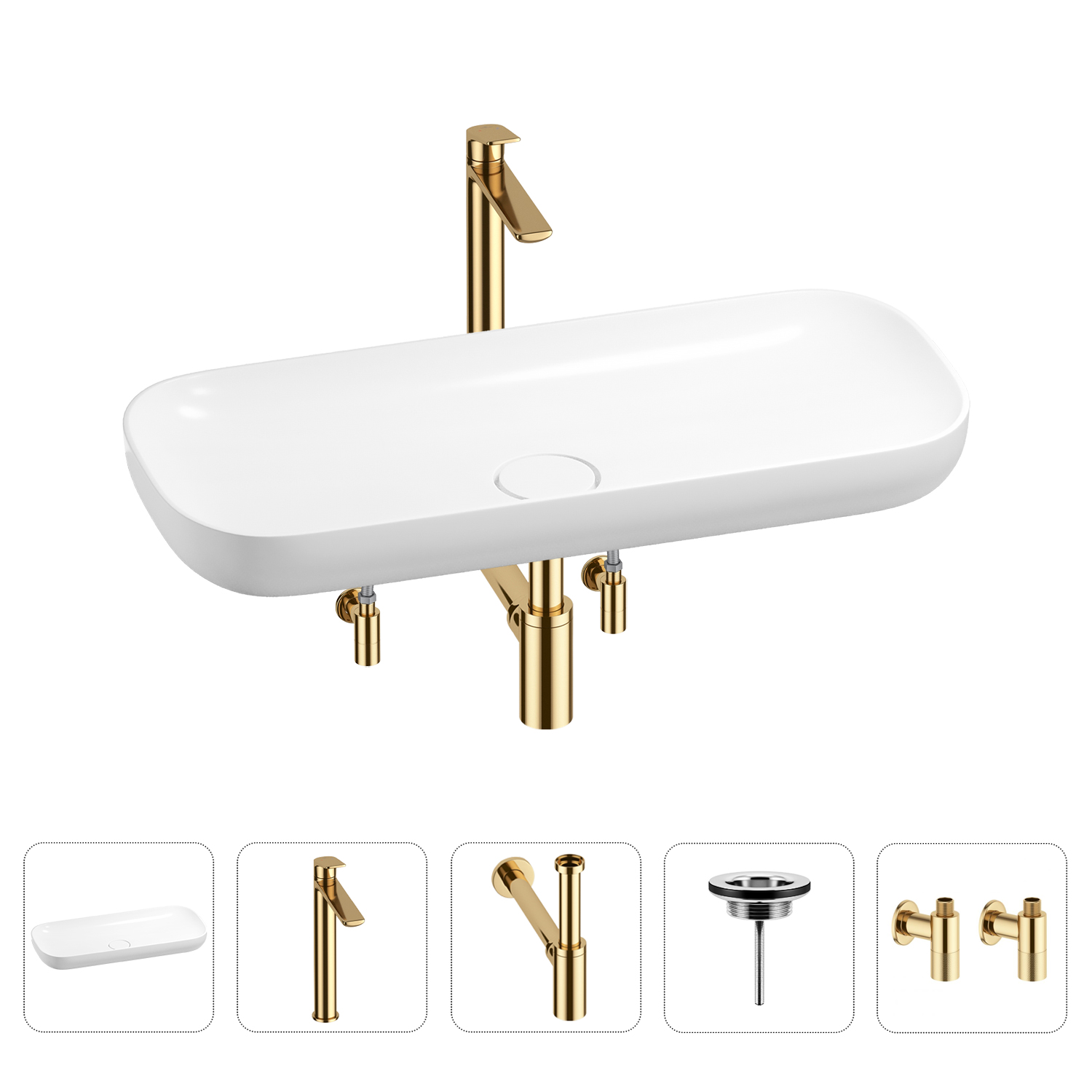 

Раковина для ванной Wellsee Croquis 201004003 в наборе 5 в 1, Золотой, 201004003