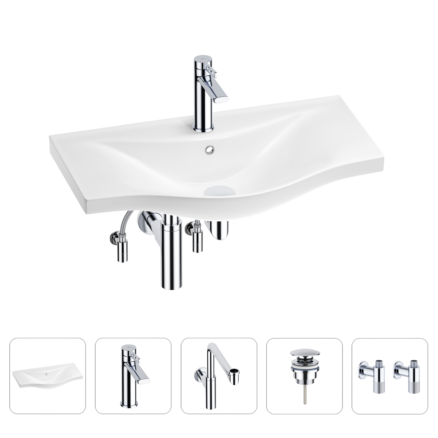 

Раковина для ванной Wellsee Bisou 201005321 в наборе 5 в 1, Нержавеющая сталь, 201005321