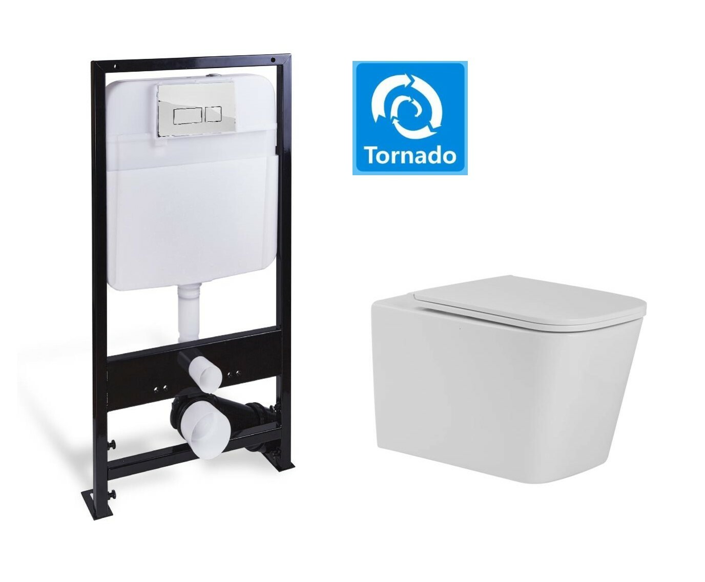 

Комплект SantiLine SL-5027+SL-01 унитаз безободковый, с системой смыва Tornado + инсталляция с кнопкой (хром), Белый, SL-5027+SL-01