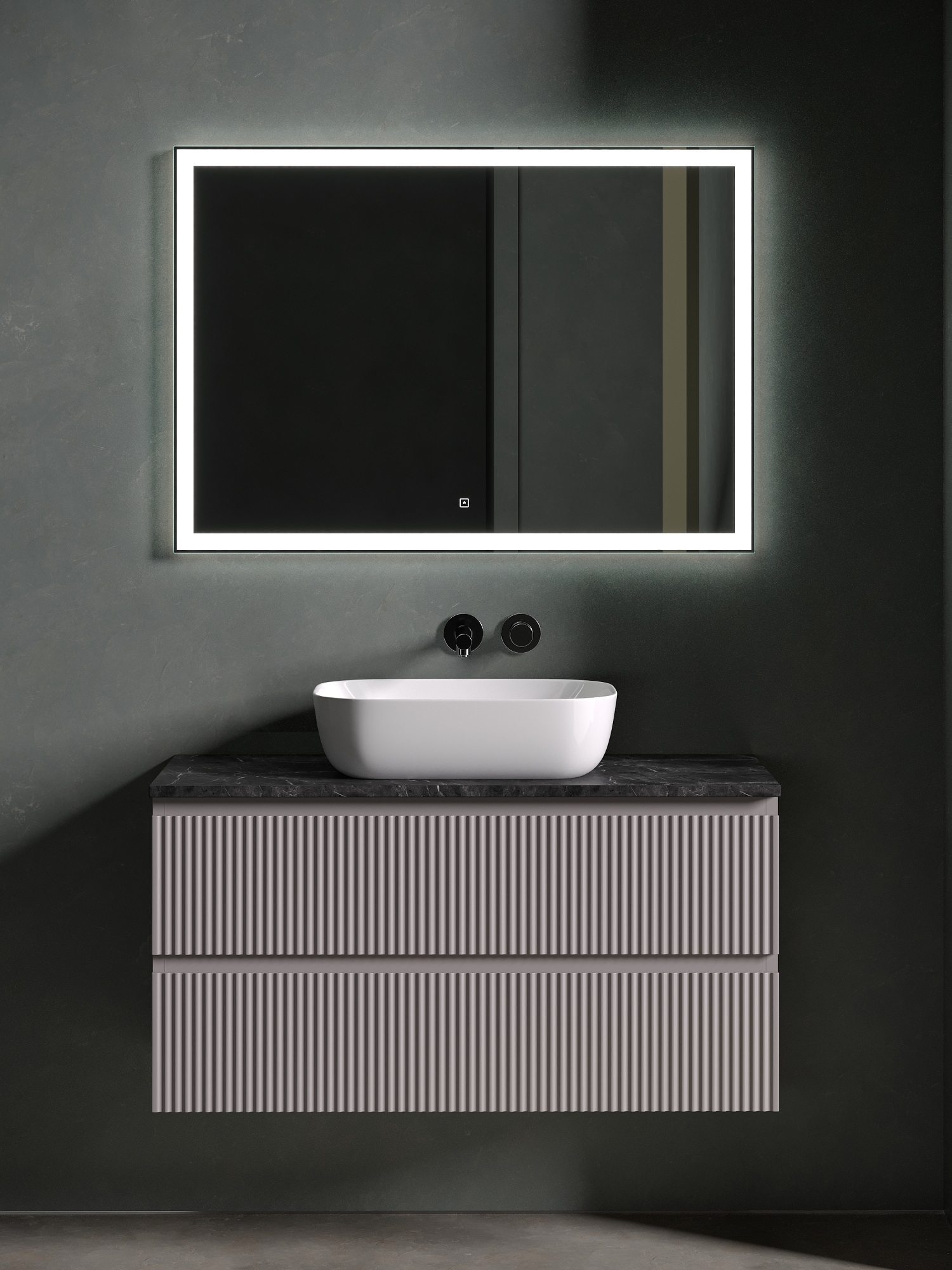 

Мебель для ванной Sancos Snob R 100 подвесная, столешница black sky, Doha Soft (без отверстия под смеситель), Серый, Snob R SNR100SM