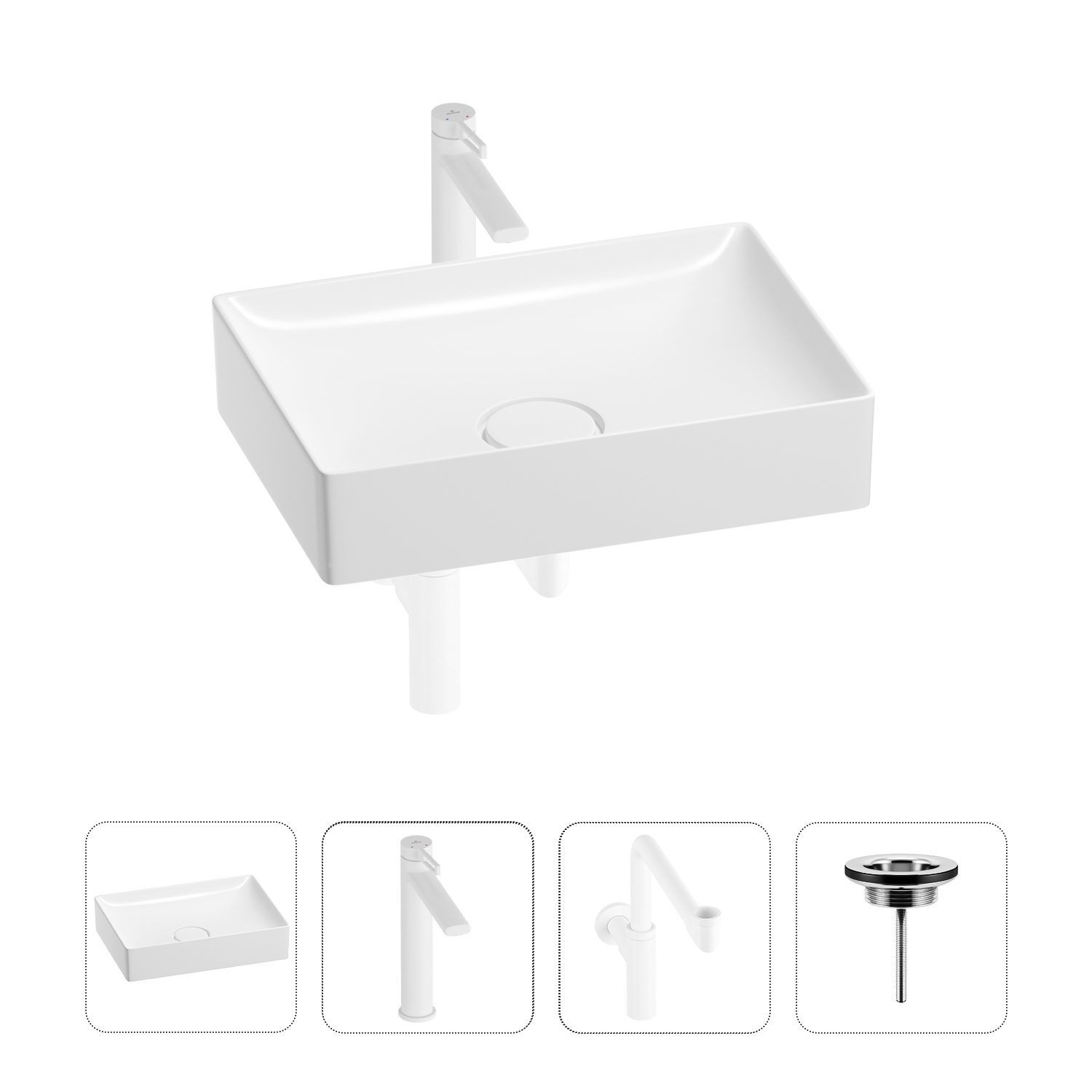 

Раковина для ванной Wellsee Pure BY Wellsee 201002690 в наборе 4 в 1, Белый, 201002690