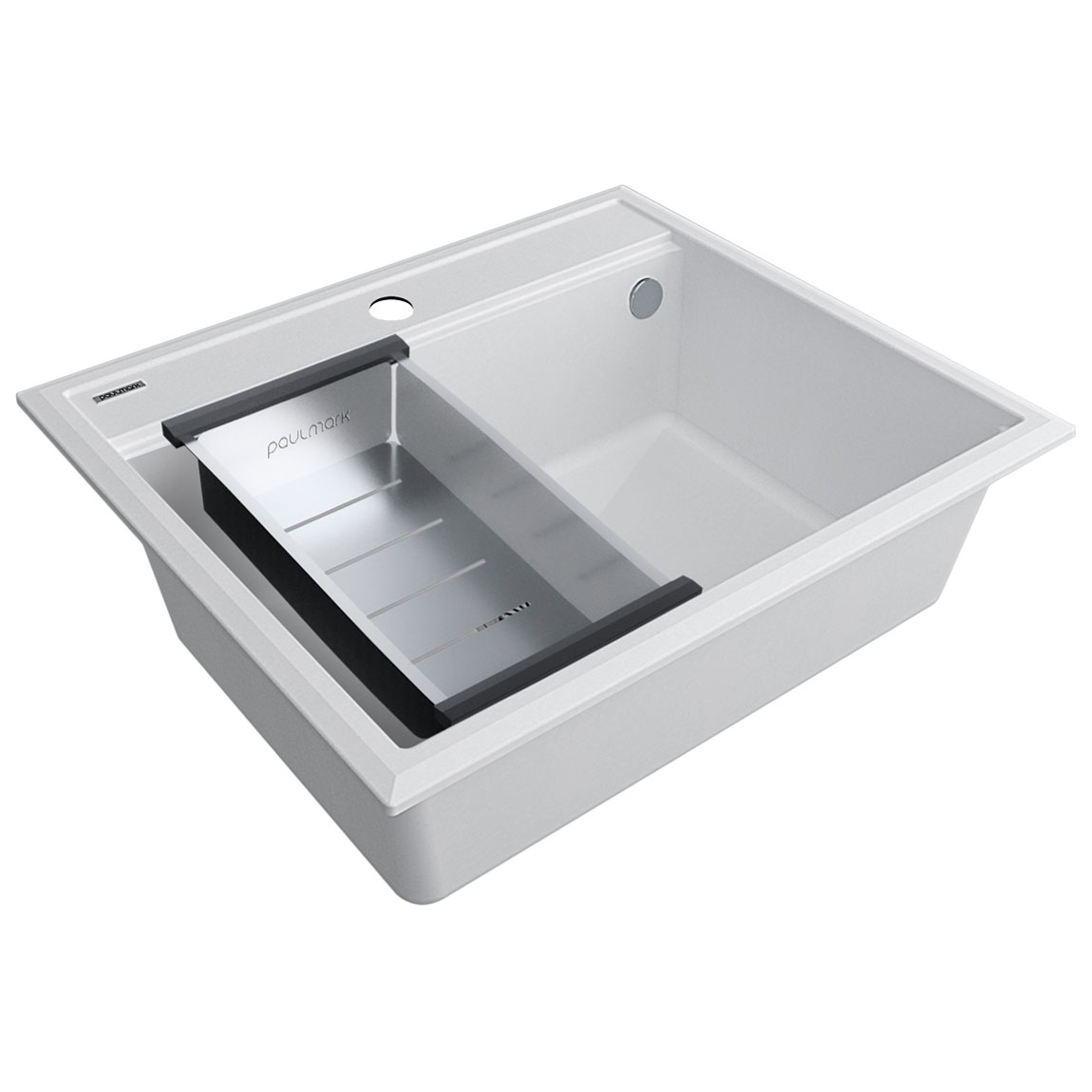 

Комплект мойка + колландер Paulmark STEPIA 60 + ADVANCE PM115951-WH+A375-BS 59х51 см, белый, брашированная нержавеющая сталь, PM115951-WH+A375-BS