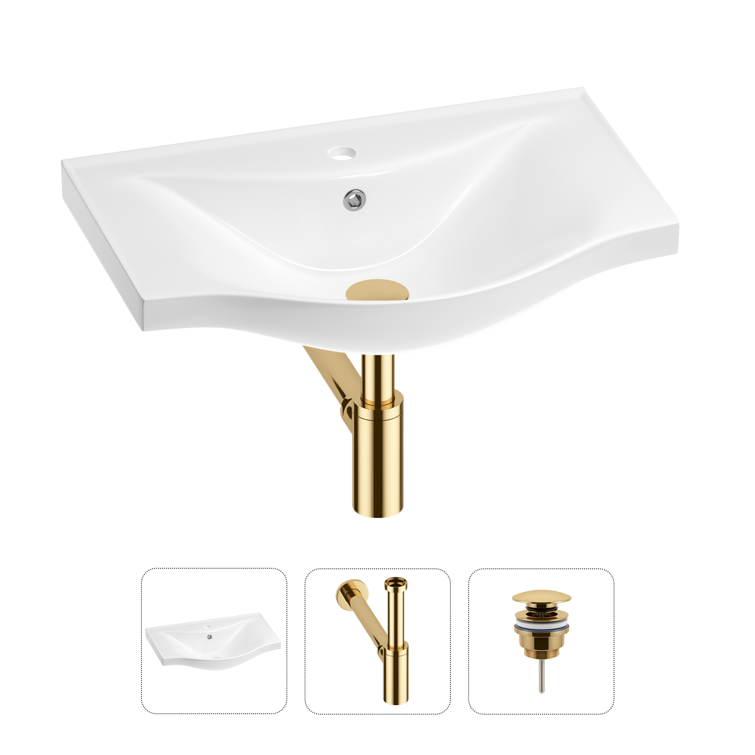 

Раковина для ванной Wellsee Bisou 201001628 в наборе 3 в 1, Белый, 201001628