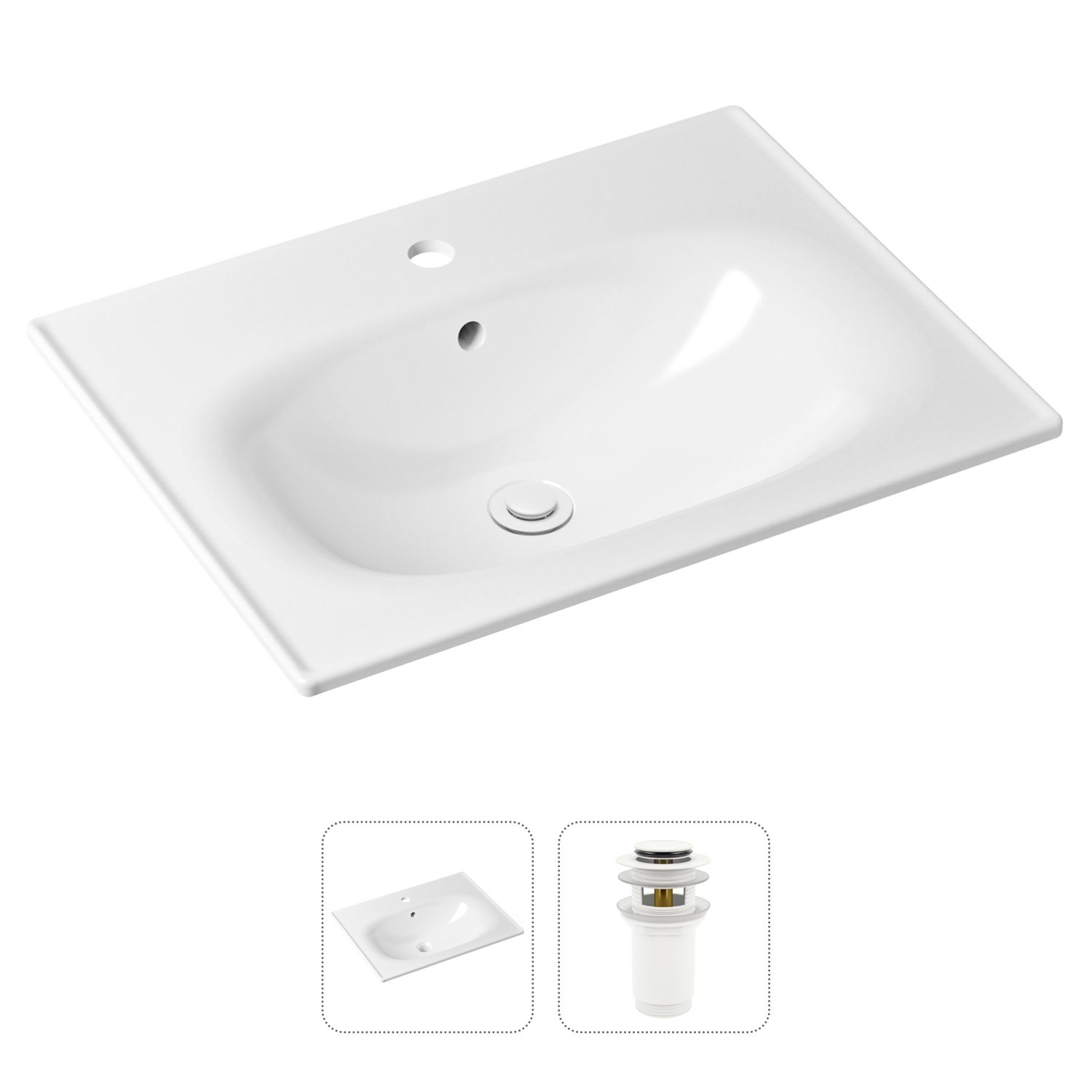 

Комплект 2 в 1 Lavinia Boho Bathroom Sink 21520876: врезная фарфоровая раковина 60 см, донный клапан, Белый, 21520876
