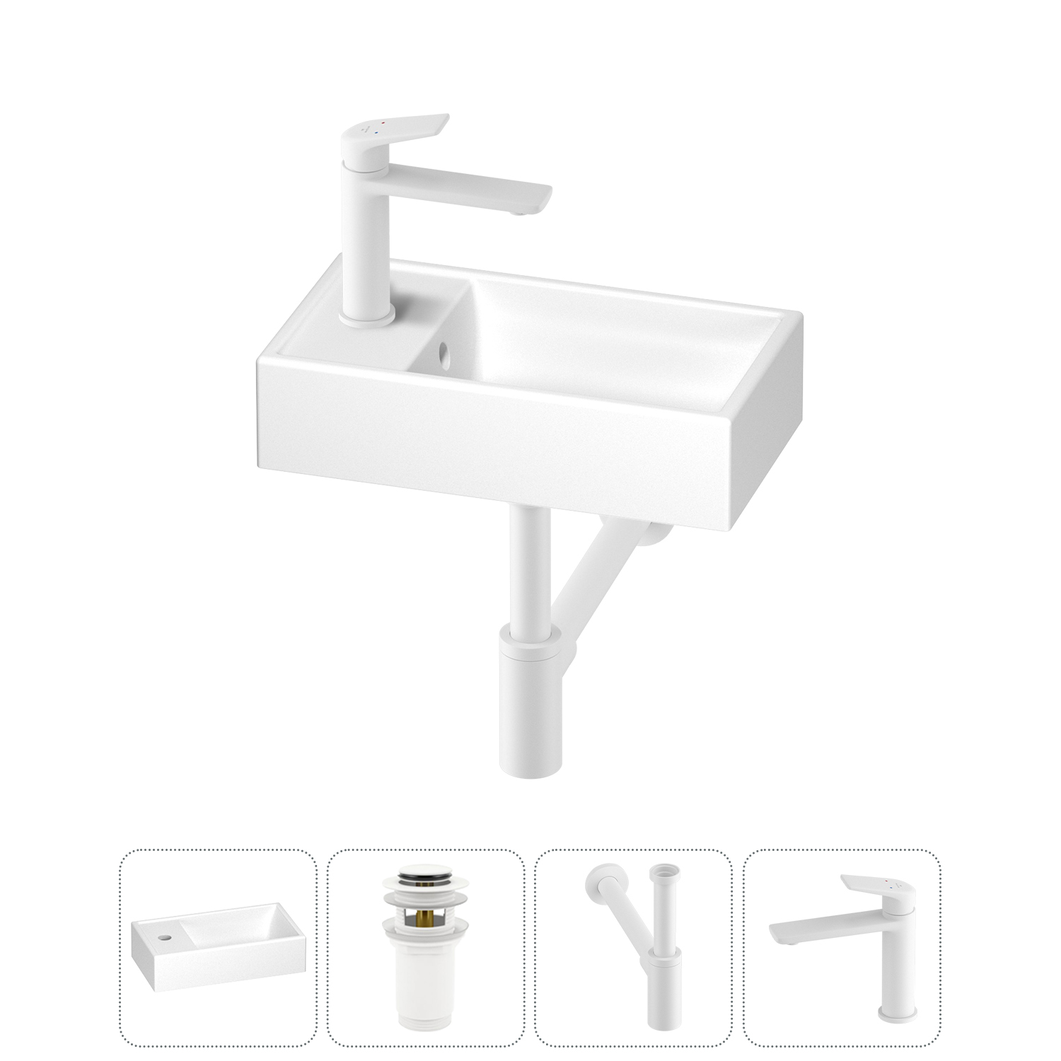 

Раковина Wellsee WC Area 202010498 40х22 с донным клапаном, сифоном и смесителем (цвет набора матовый белый), 202010498