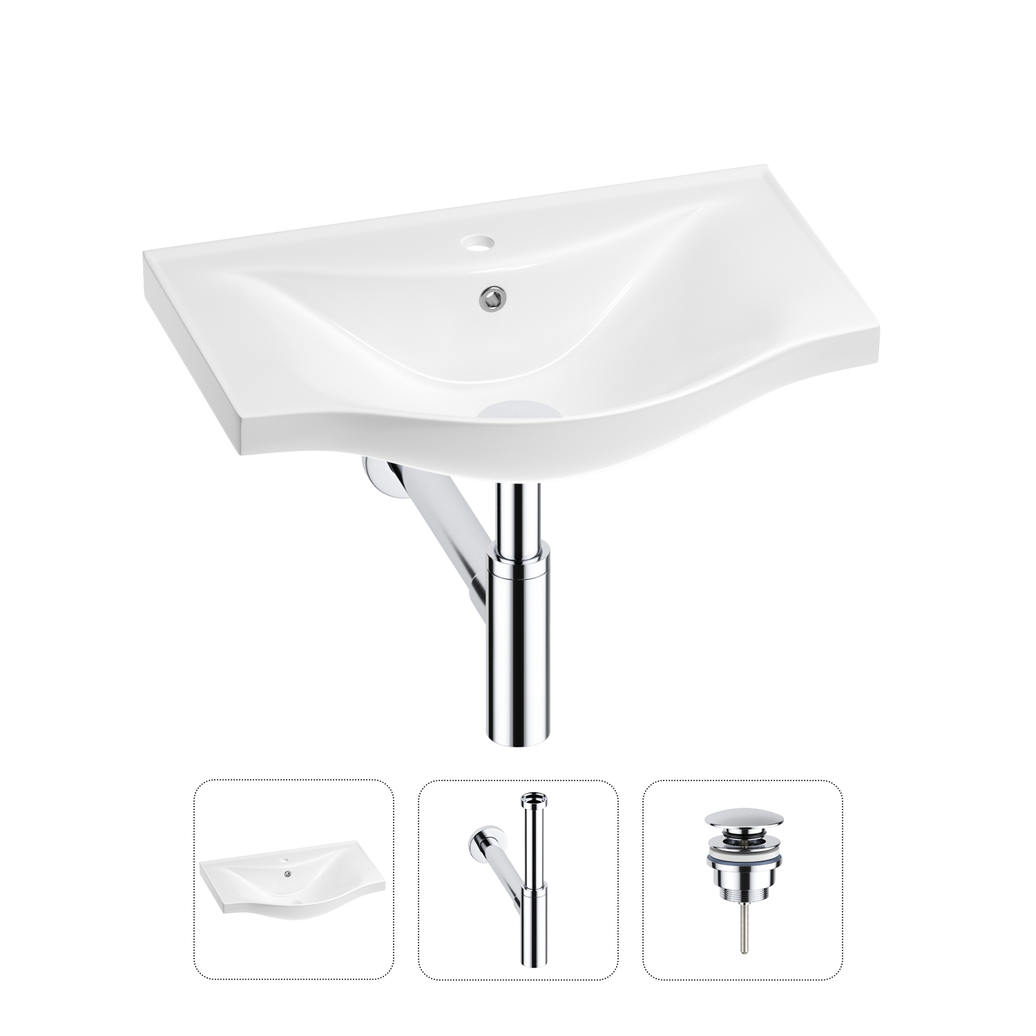 

Раковина для ванной Wellsee Bisou 201001591 в наборе 3 в 1, Белый, 201001591