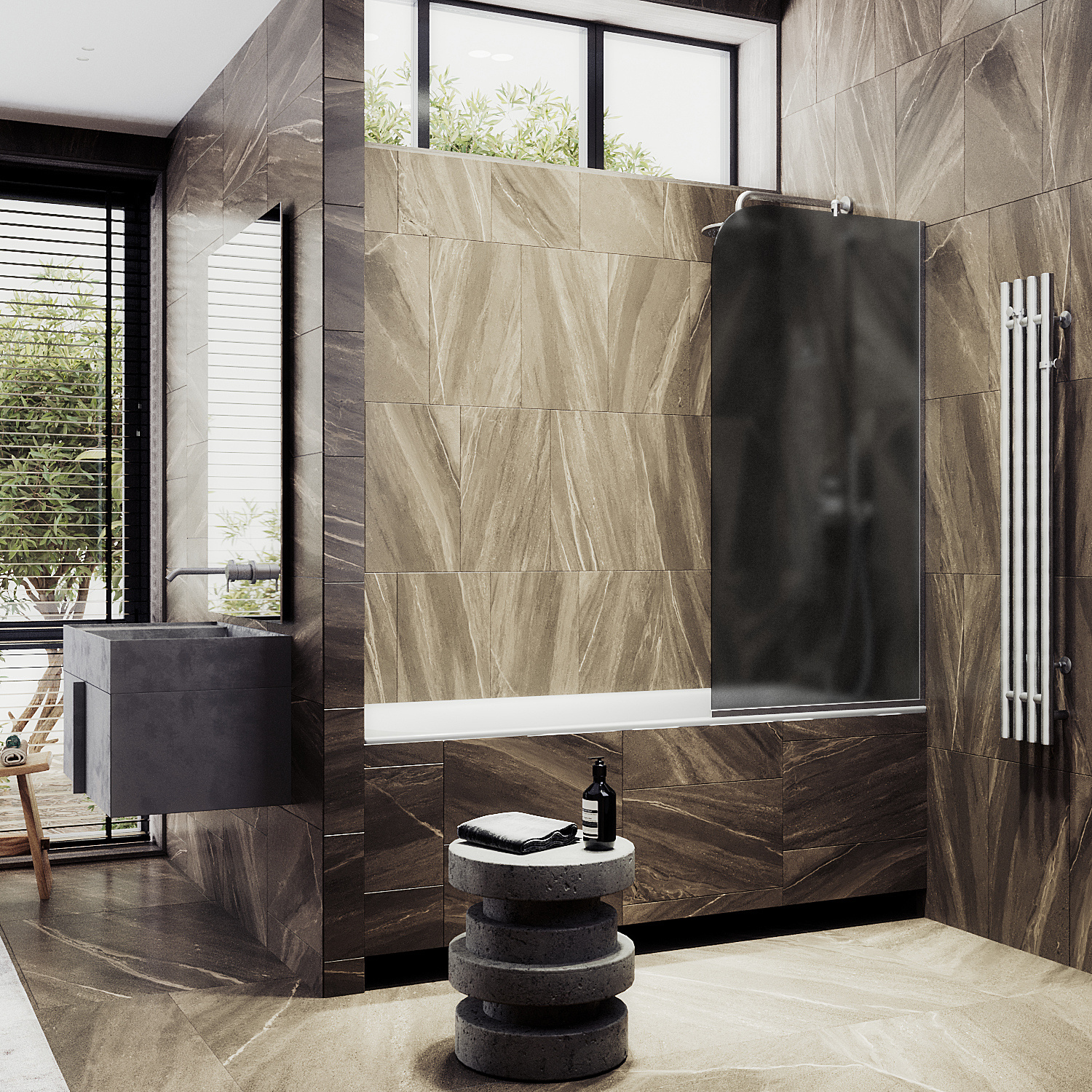 

Шторка на ванну Maybah Glass MGV-145-5у 64х140 см, профиль хром матовый, стекло графит матовый, MGV-145-5у