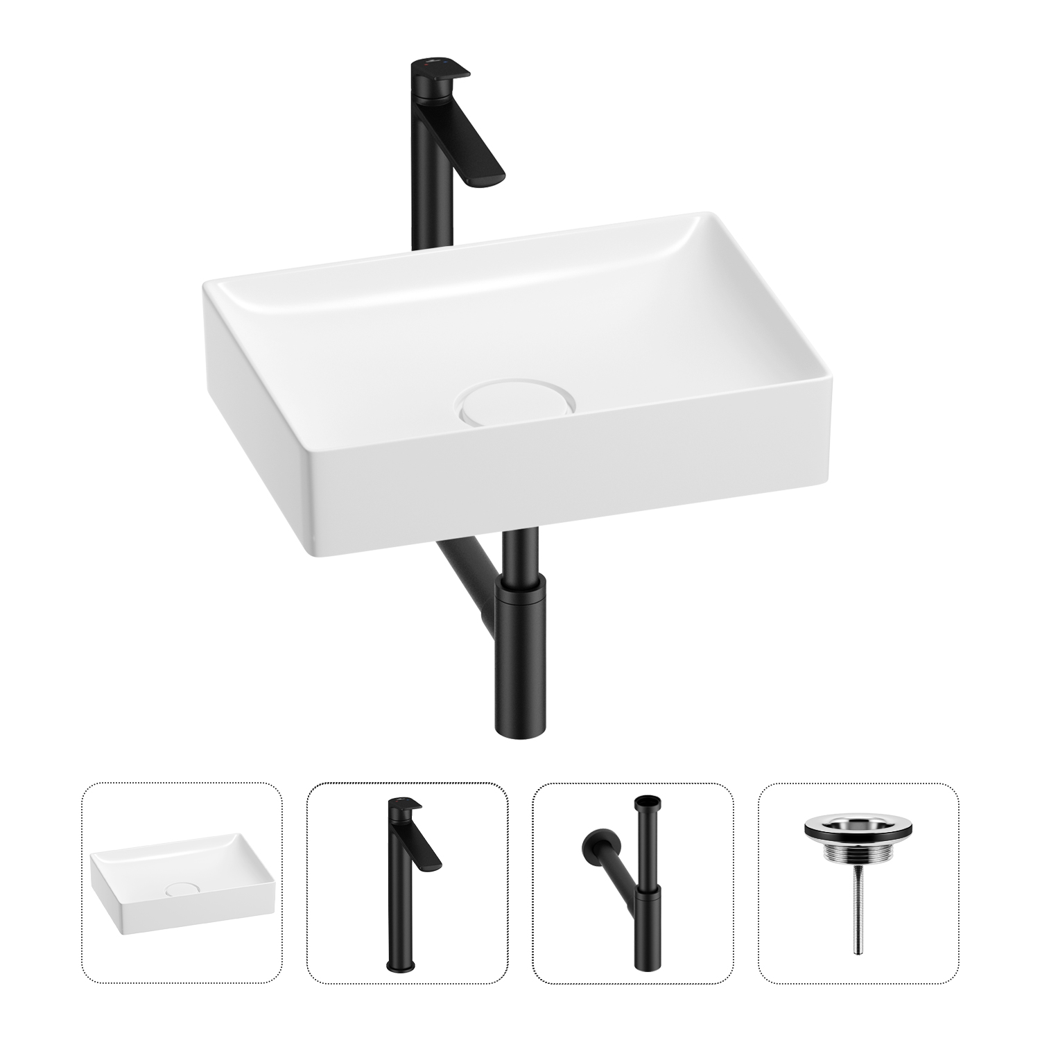 

Раковина для ванной Wellsee Pure BY Wellsee 201002662 в наборе 4 в 1, Черный, 201002662