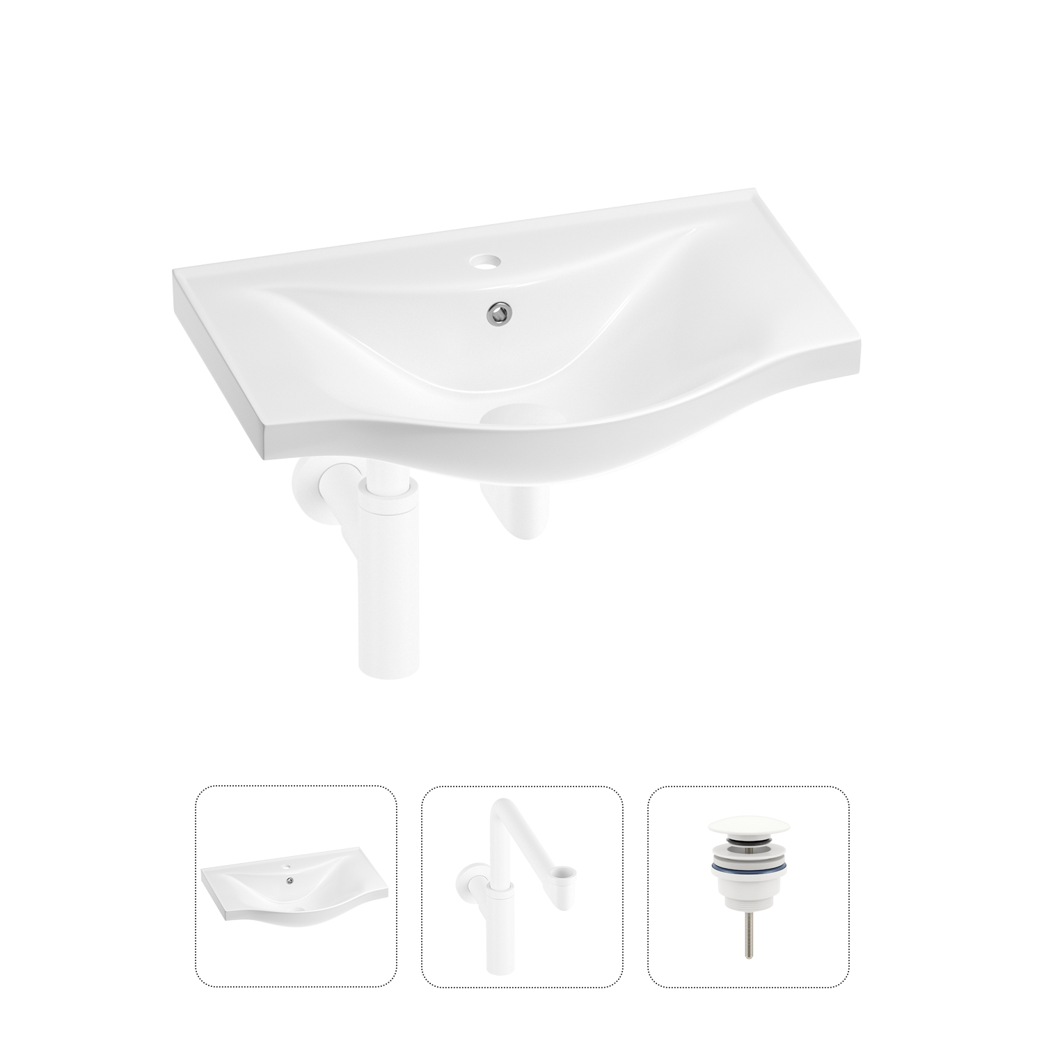 

Раковина для ванной Wellsee Bisou 201001575 в наборе 3 в 1, Белый, 201001575