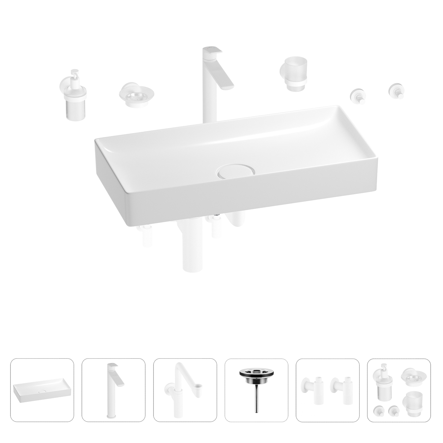 

Раковина для ванной Wellsee Pure BY Wellsee 201006535 в наборе 9 в 1, Белый, 201006535