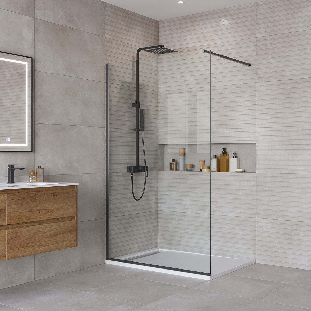 

Душевая перегородка BelBagno Kraft 120х195 стекло прозрачное, профиль черный матовый, KRAFT-L-1-120-C-NERO