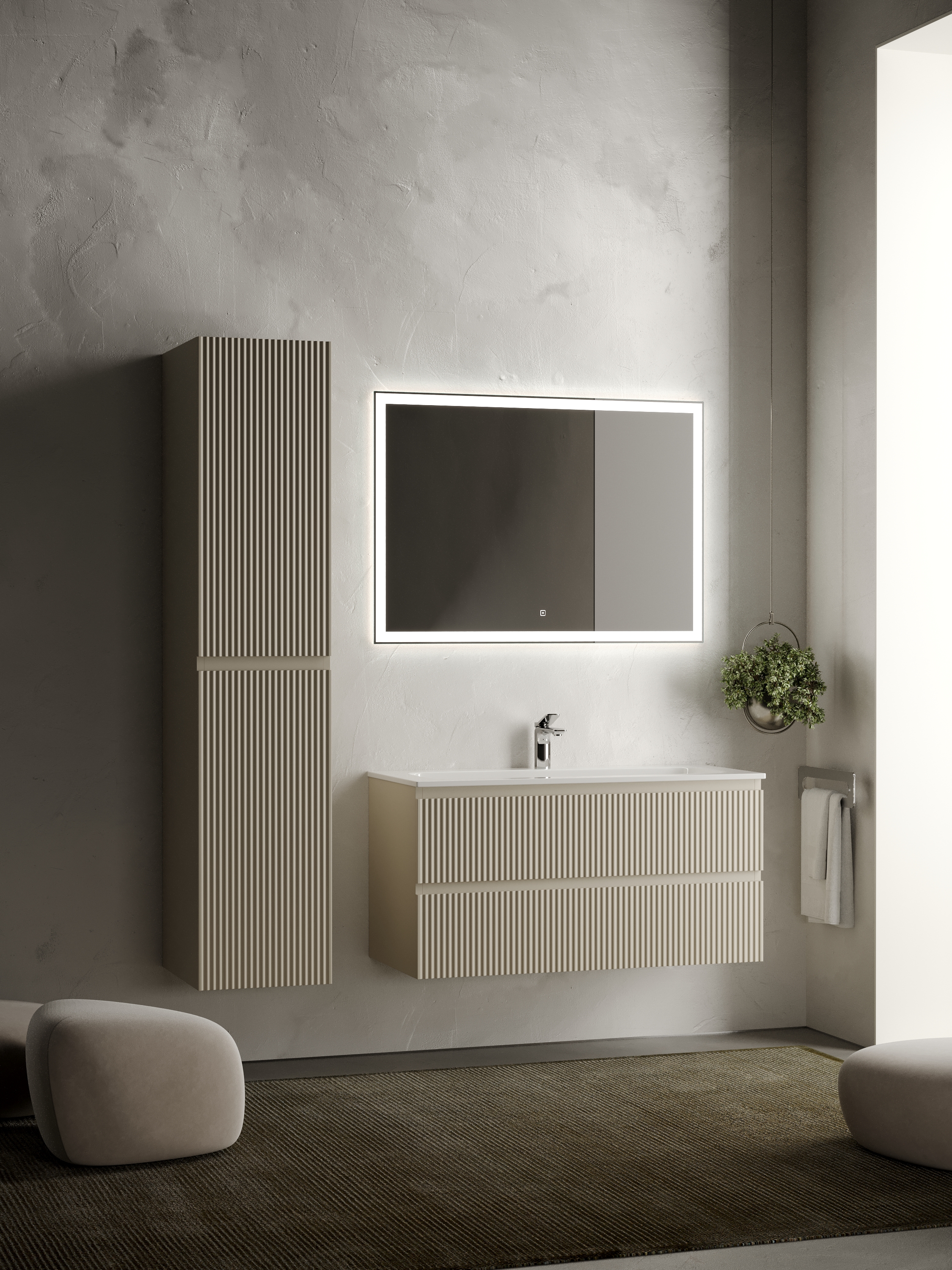 

Мебель для ванной Sancos Snob R 100 SNR100CE 2 ящика, Beige Soft, Серый, Snob R 100