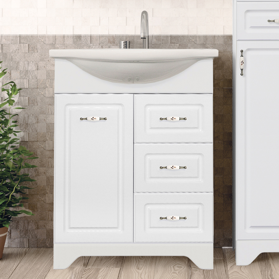 

Тумба с раковиной Style Line Олеандр-2 65 Люкс 3 ящика, белая, Белый, Олеандр-2 65