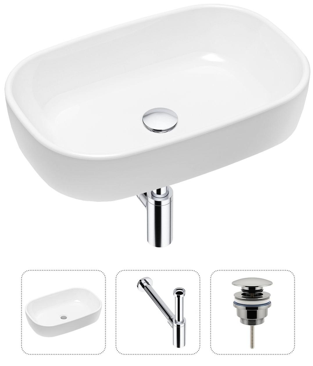 

Комплект 3 в 1 Lavinia Boho Bathroom Sink 21520006: накладная фарфоровая раковина 54 см, металлический сифон, донный клапан, Белый, 21520006