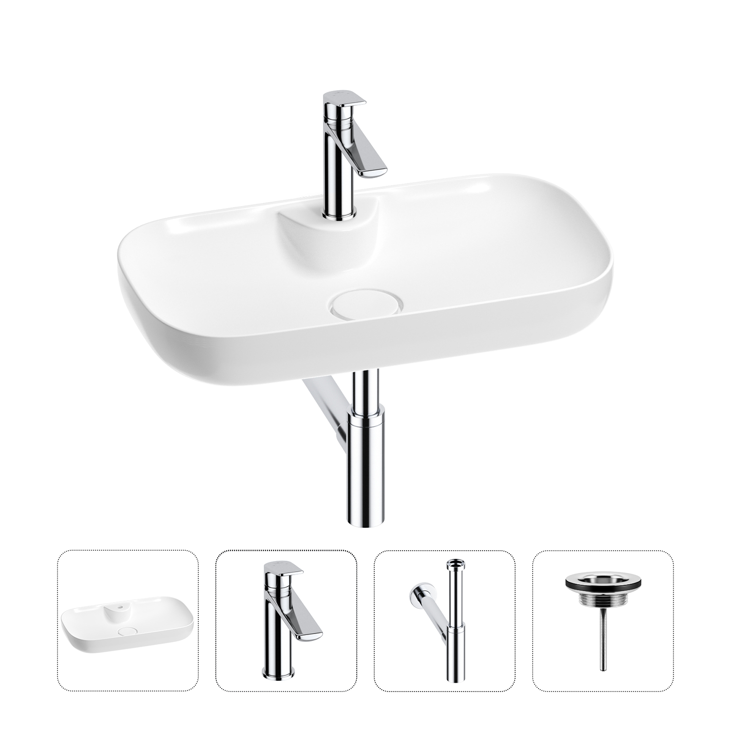 

Раковина для ванной Wellsee Croquis 2.0 201002106 в наборе 4 в 1, Нержавеющая сталь, 201002106