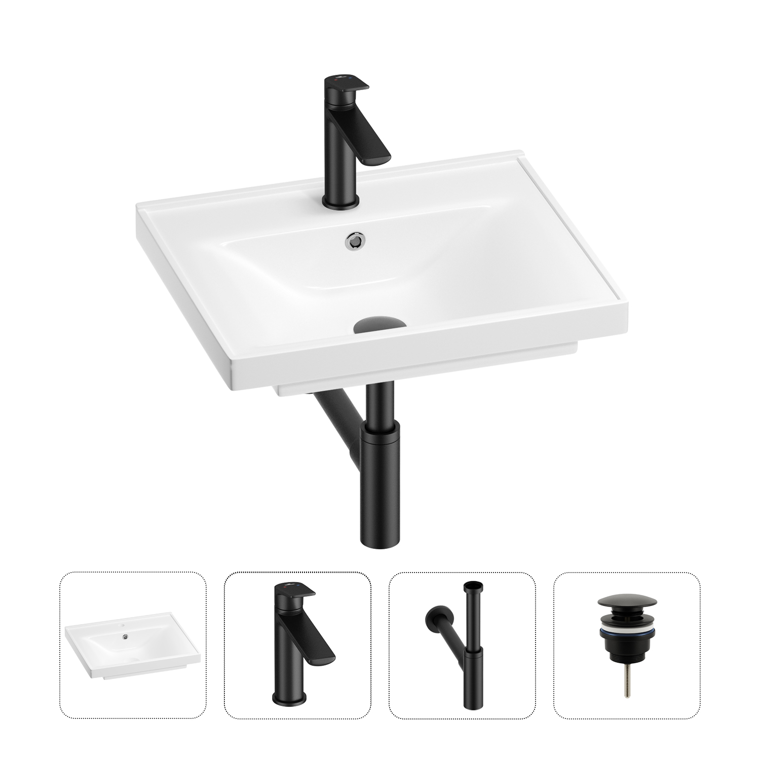 

Раковина для ванной Wellsee FreeDom 201003132 в наборе 4 в 1, Черный, 201003132