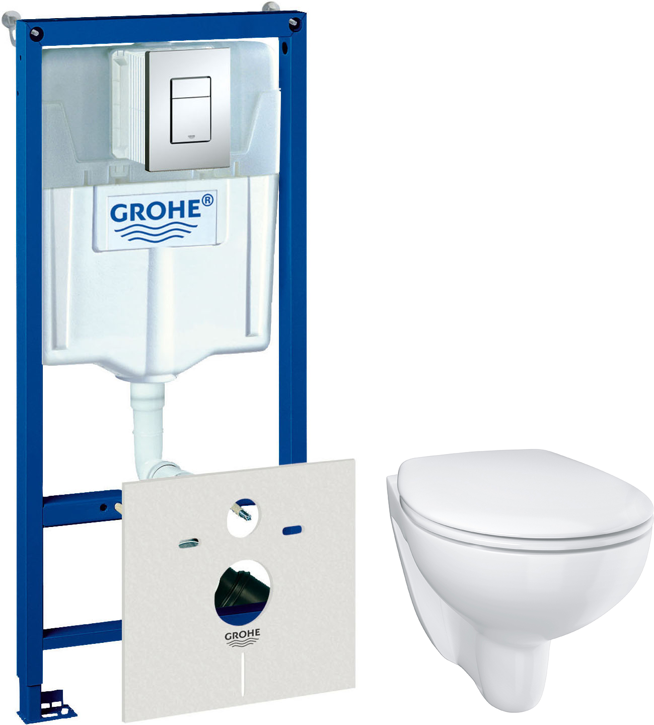 

Комплект инсталляция Grohe Rapid SL 38775001 4в1 с кнопкой смыва + Унитаз Grohe Bau Ceramic 39351000, Белый, Bau Ceramic 39351000