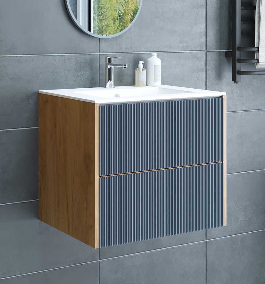 

Тумба с раковиной Sanflor Диана 65 дуб канзас графит (раковина Kerama Marazzi Piano 65), Светлое дерево, Диана
