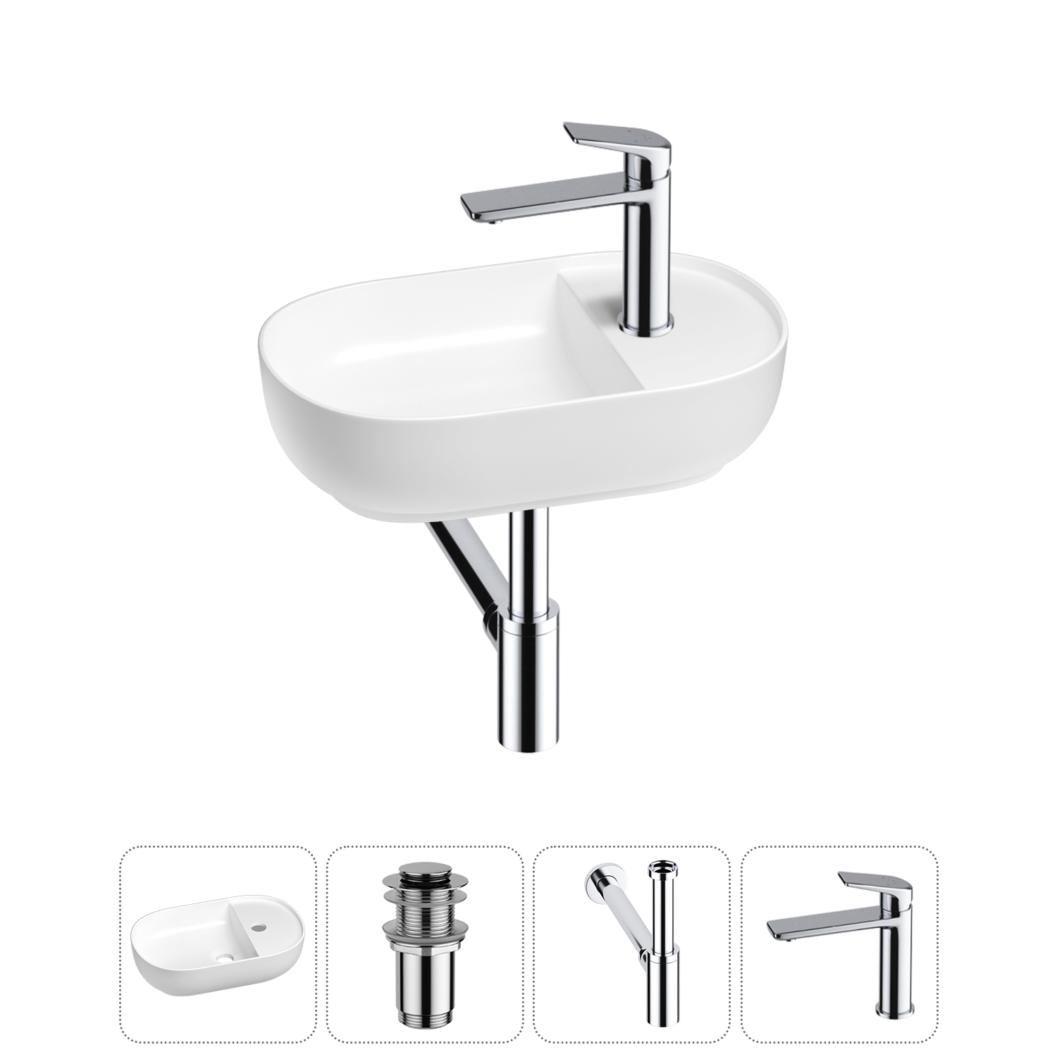 

Маленькая раковина в туалет Wellsee WC Area 20212101R в наборе 4 в 1, Белый, 20212101R
