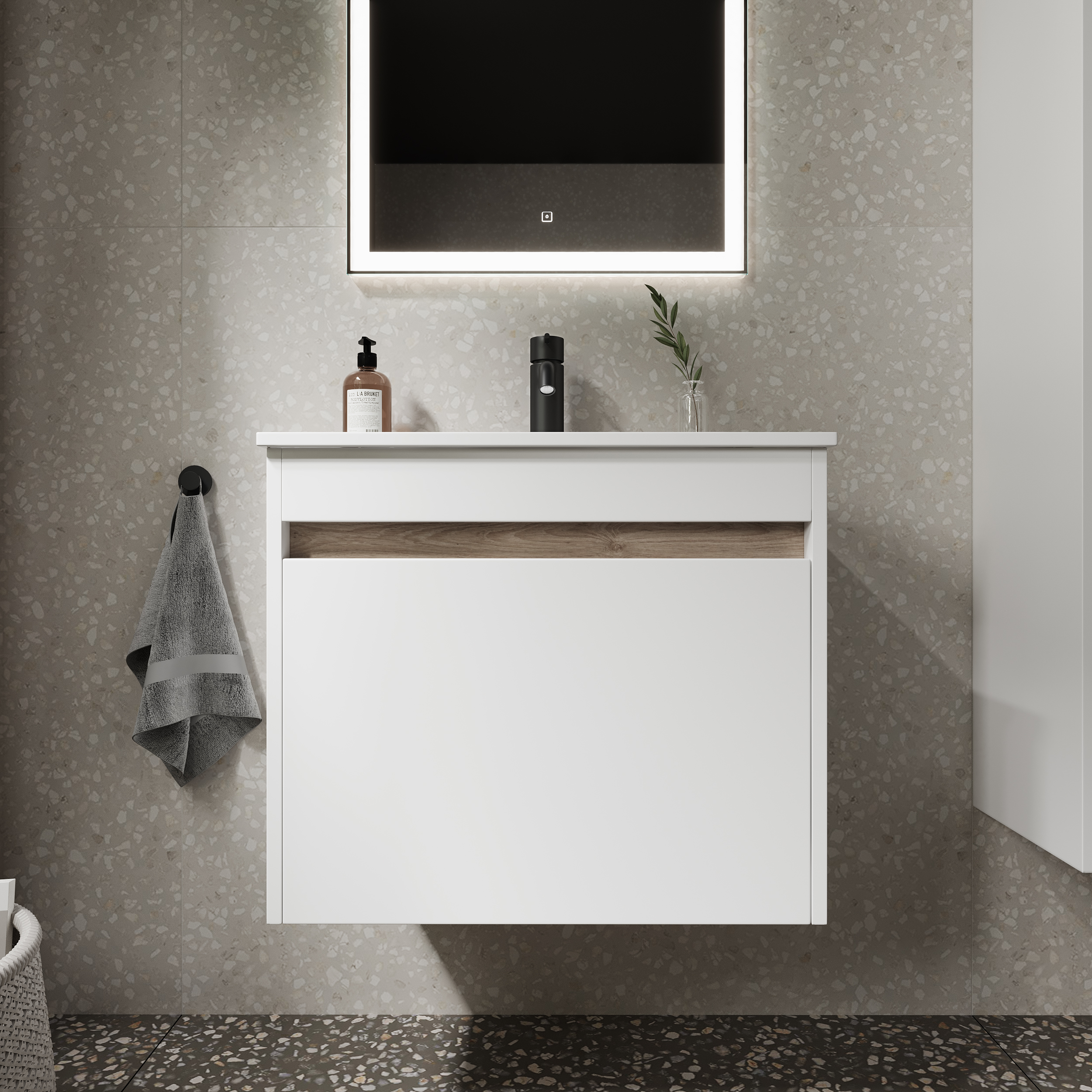 

Тумба с раковиной Sancos Smart 60 подвесная, белый глянец, Белый глянцевый, SM60W