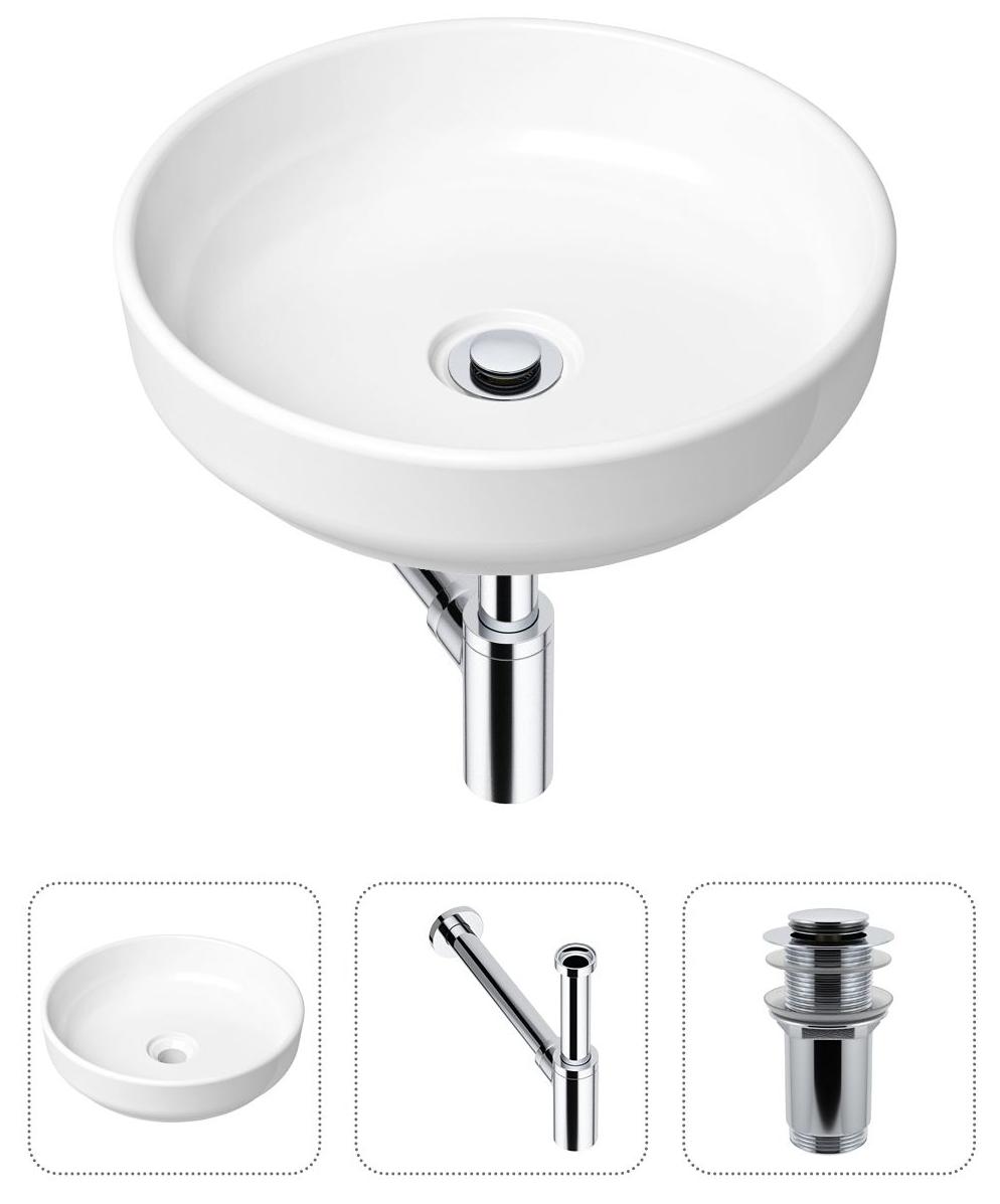 

Комплект 3 в 1 Lavinia Boho Bathroom Sink 21520167: накладная фарфоровая раковина 40 см, металлический сифон, донный клапан, Белый, 21520167