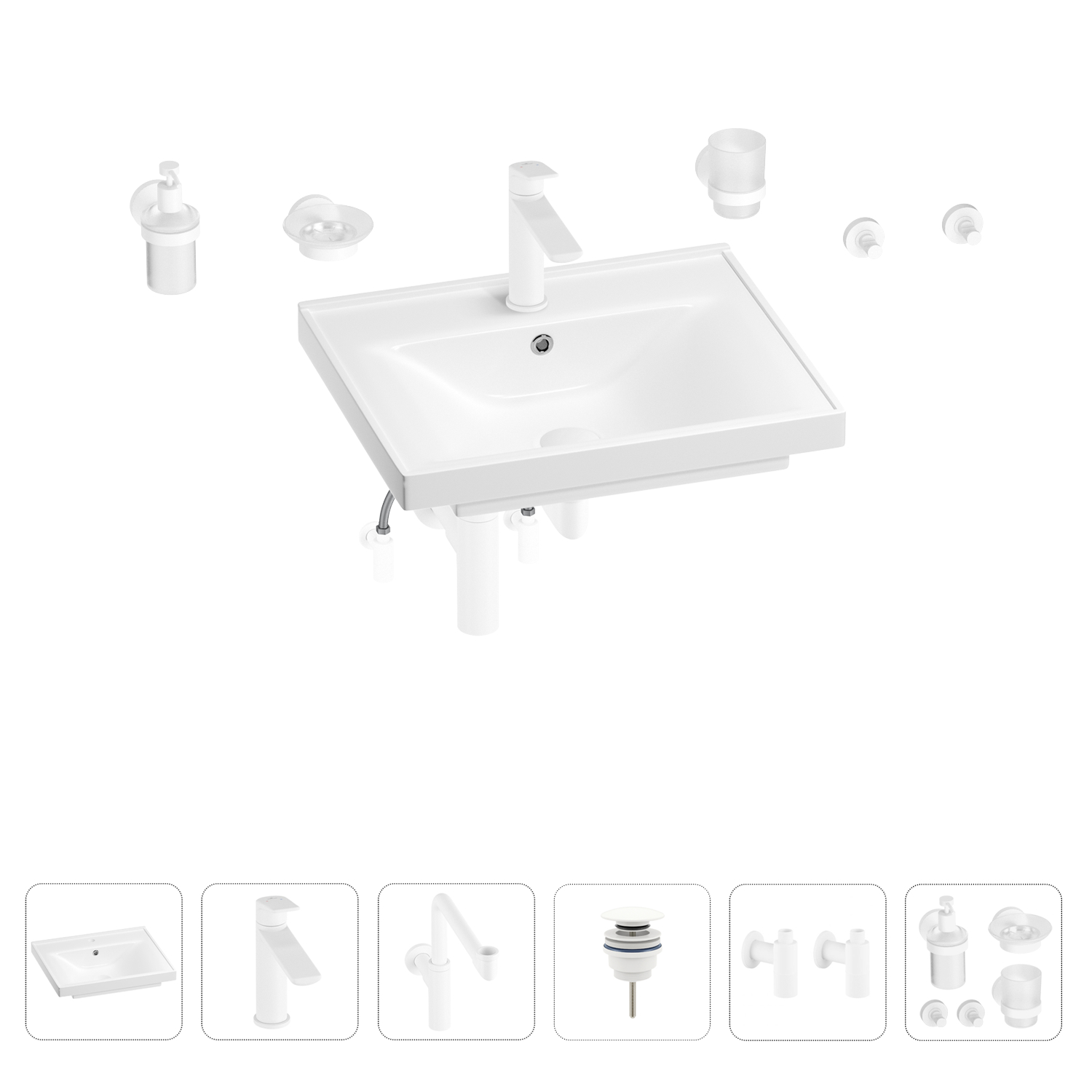 

Раковина для ванной Wellsee FreeDom 201006895 в наборе 9 в 1, Белый, 201006895