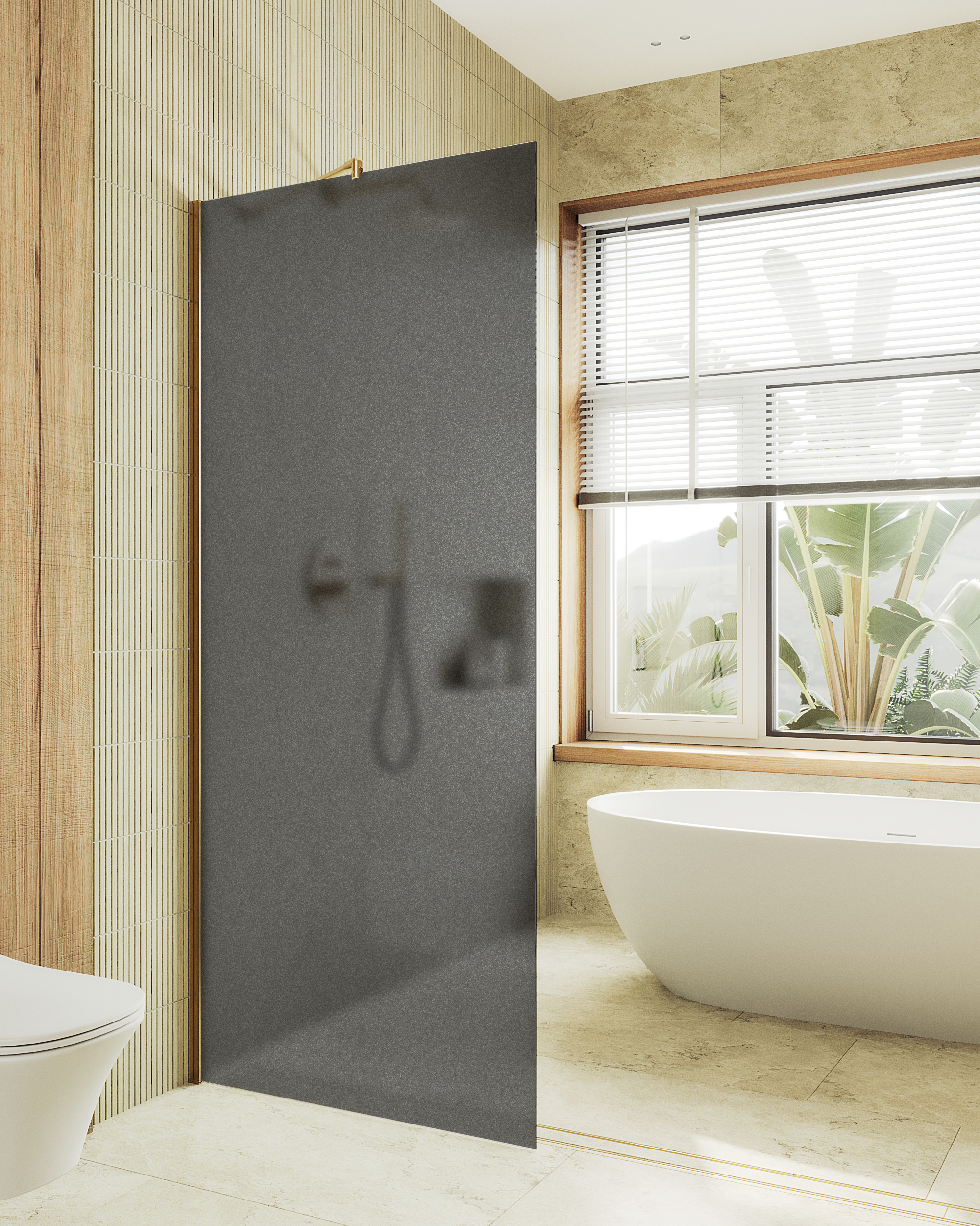 

Душевая перегородка Maybah Glass MGD-682-3ш 109х195 см, профиль золото, стекло графит матовый, MGD-682-3ш