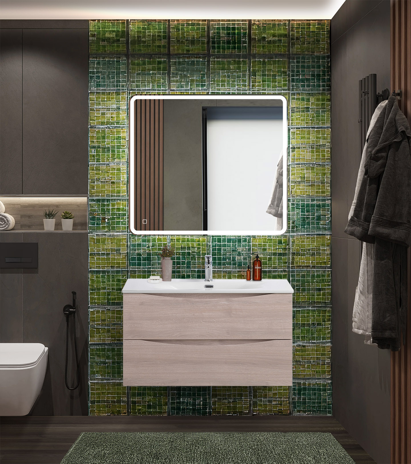 

Мебель для ванной BelBagno Marino-Cer-N 90 подвесная, 2 ящика, Rovere Grigio, Светлое дерево, MARINO-CER-N-900-2C-SO-RG-P