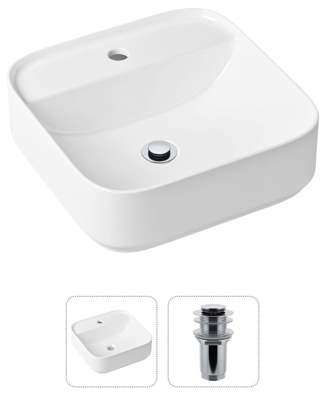 

Комплект 2 в 1 Lavinia Boho Bathroom Sink 21520838: накладная фарфоровая раковина 42 см, донный клапан, Белый, 21520838