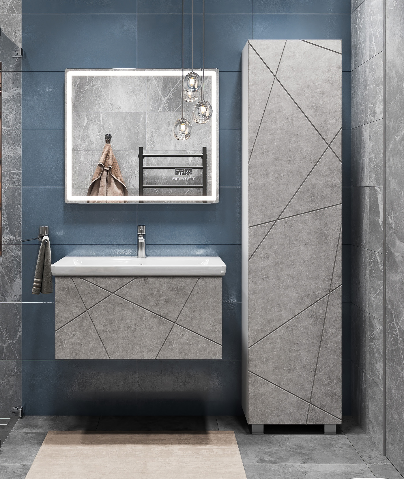 

Мебель для ванной Vigo Geometry 80 подвесная, 1 ящик, бетон (раковина Como 80), Geometry 035 бетон