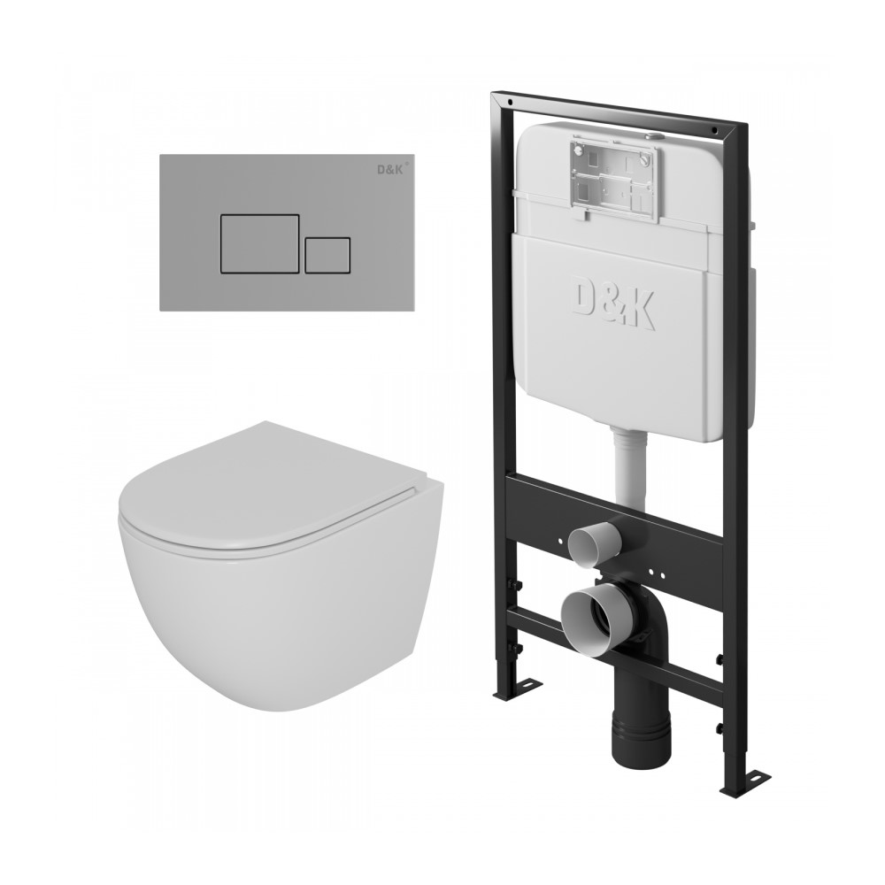 

Комплект инсталляция D&K DI8055119 + унитаз D&K Matrix DT1396016 + кнопка D&K Quadro DB1519001, Белый, DI8055119