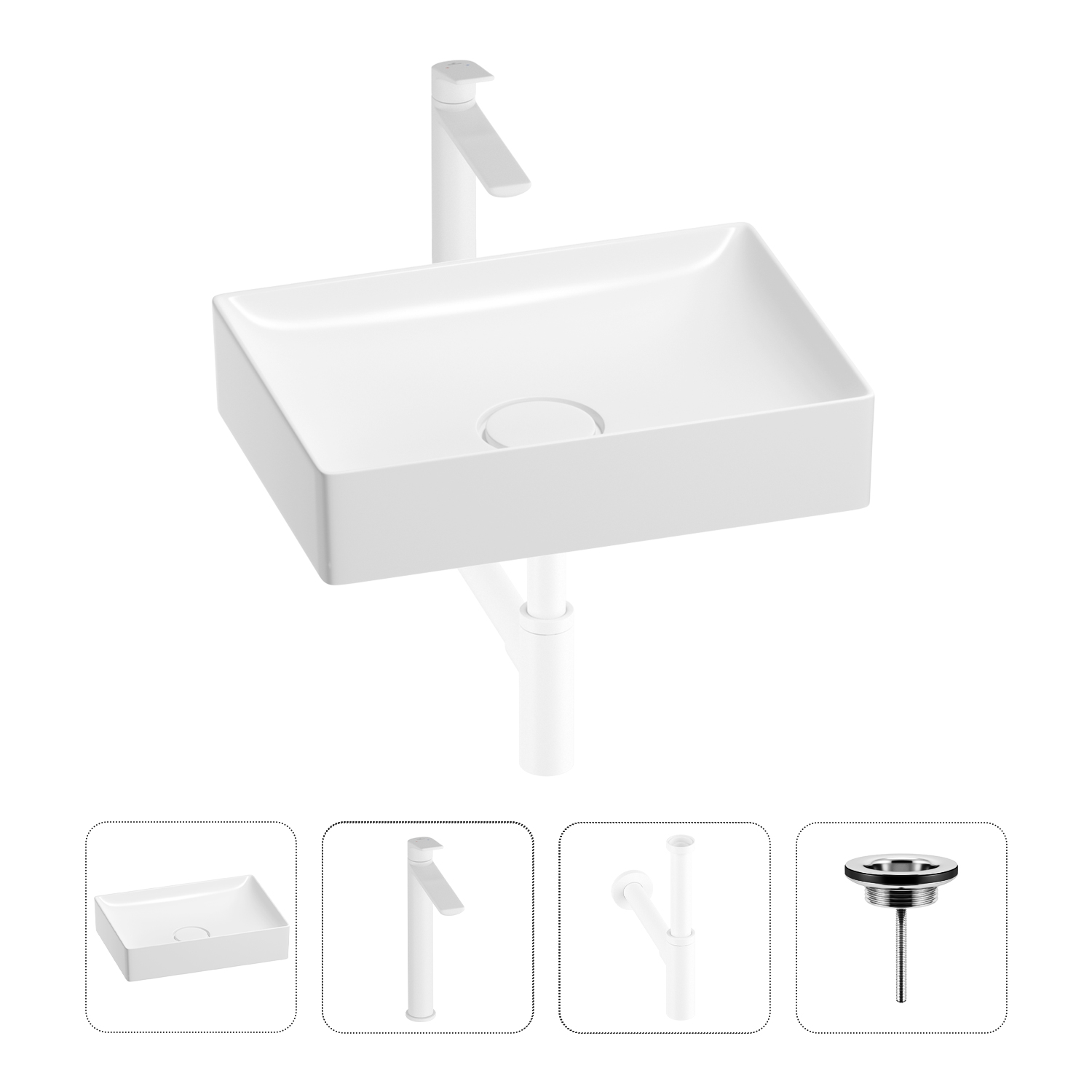 

Раковина для ванной Wellsee Pure BY Wellsee 201002665 в наборе 4 в 1, Белый, 201002665