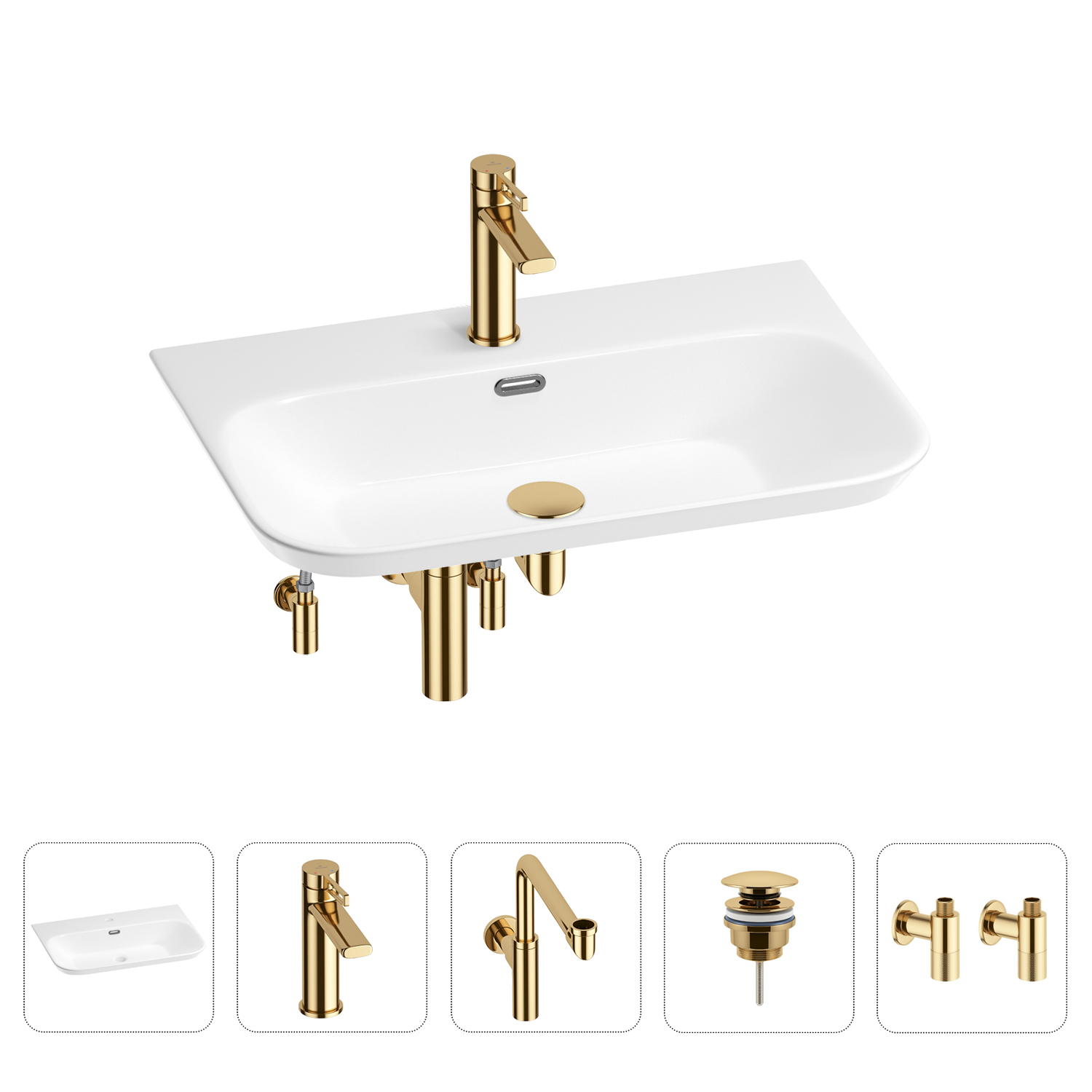 

Раковина для ванной Wellsee Eclatant 2.0 201005473 в наборе 5 в 1, Золотой, 201005473